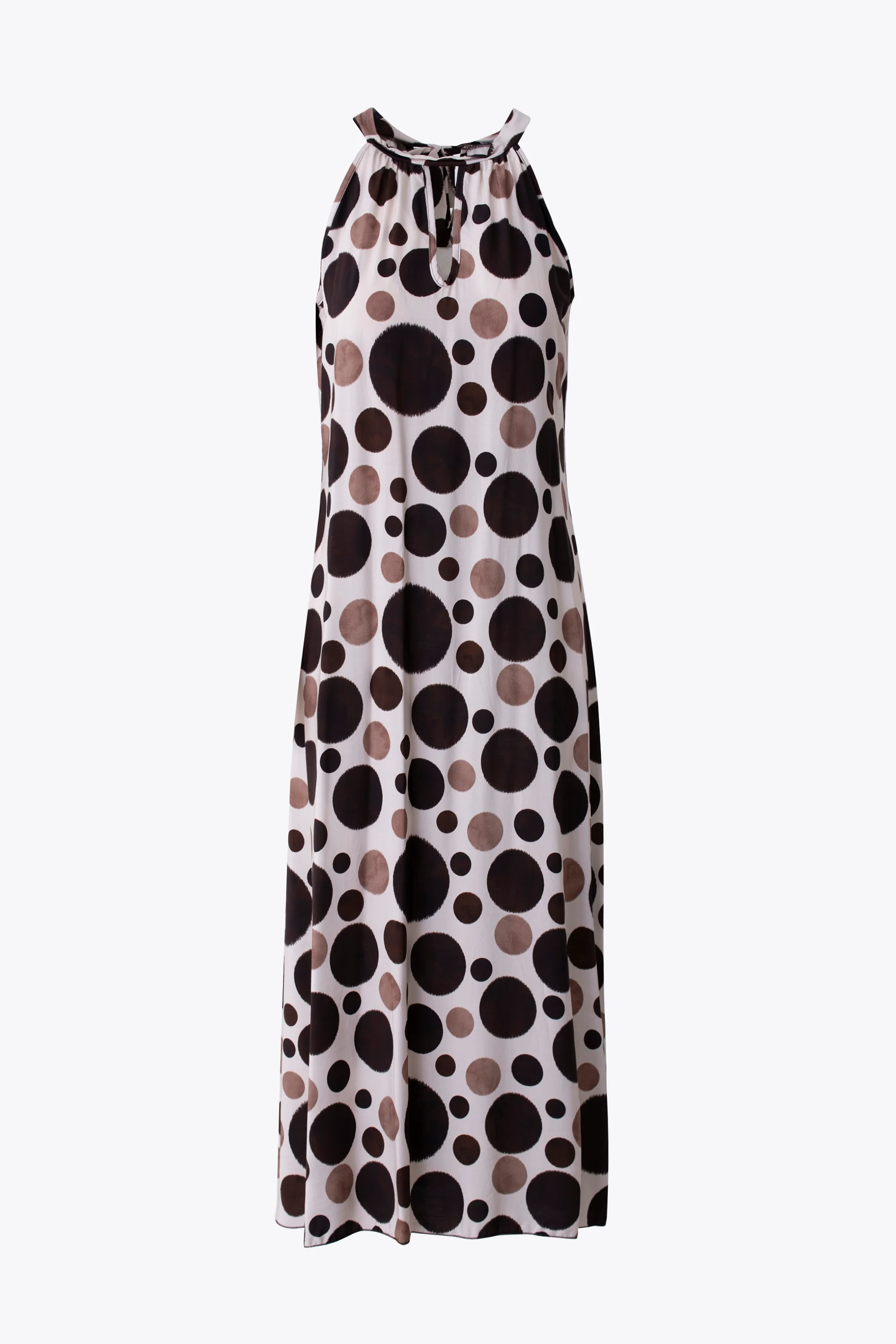 Abito lungo halterneck in viscosa fantasia maxi pois - PE26