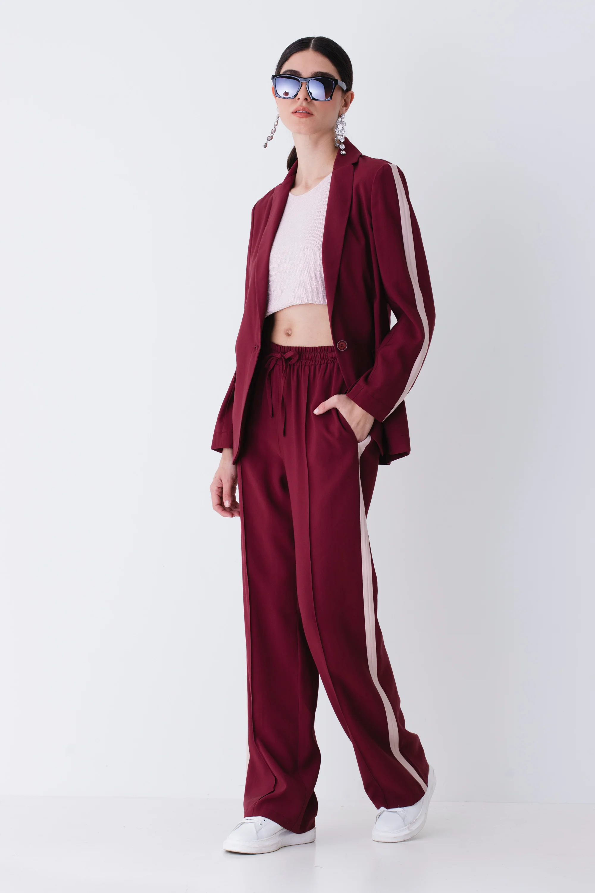 Blazer ad un petto in rayon con banda laterale - PE25