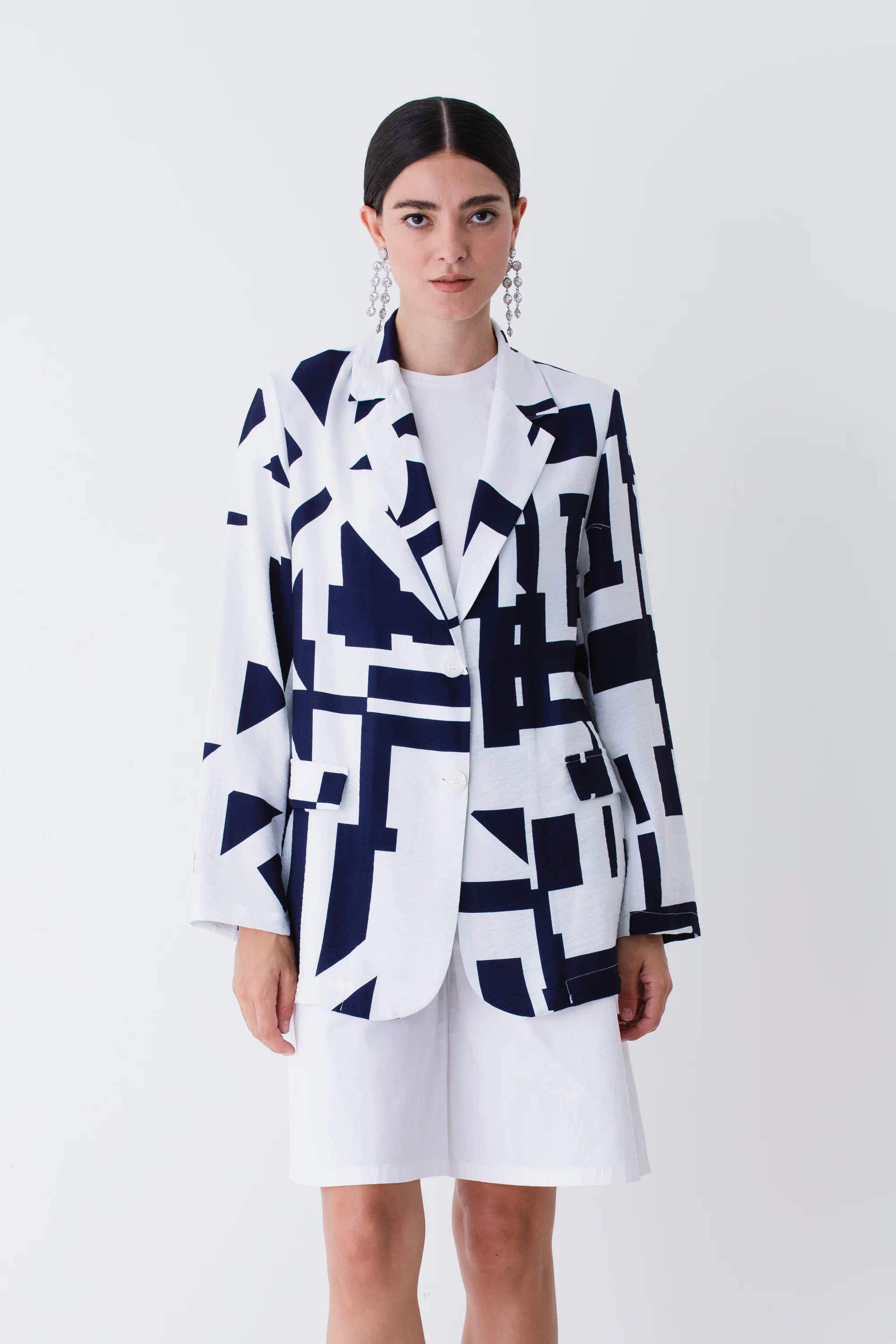 Blazer ad un petto in rayon fantasia geometrica - PE25 - Image 7
