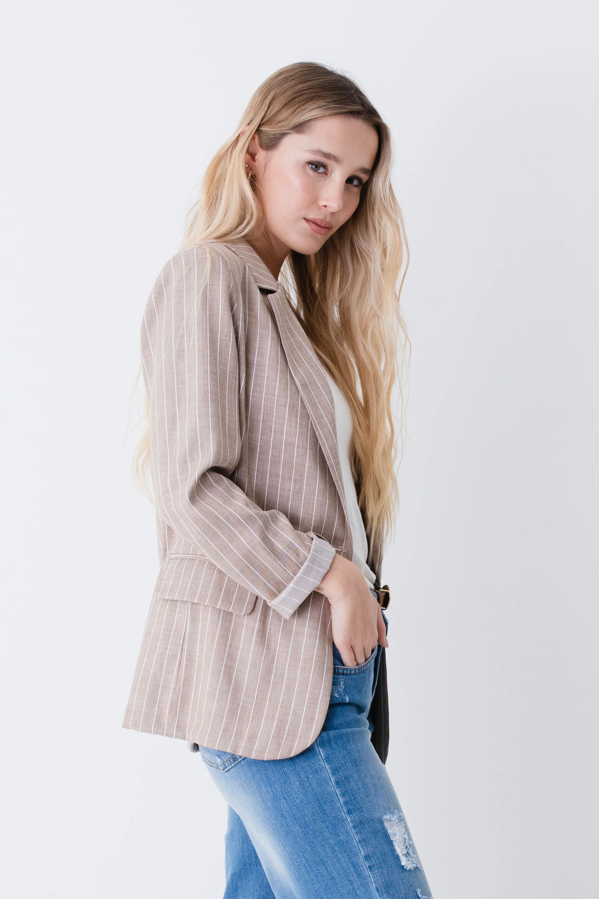 Blazer ad un petto in tessuto gessato - PE26 - Image 3