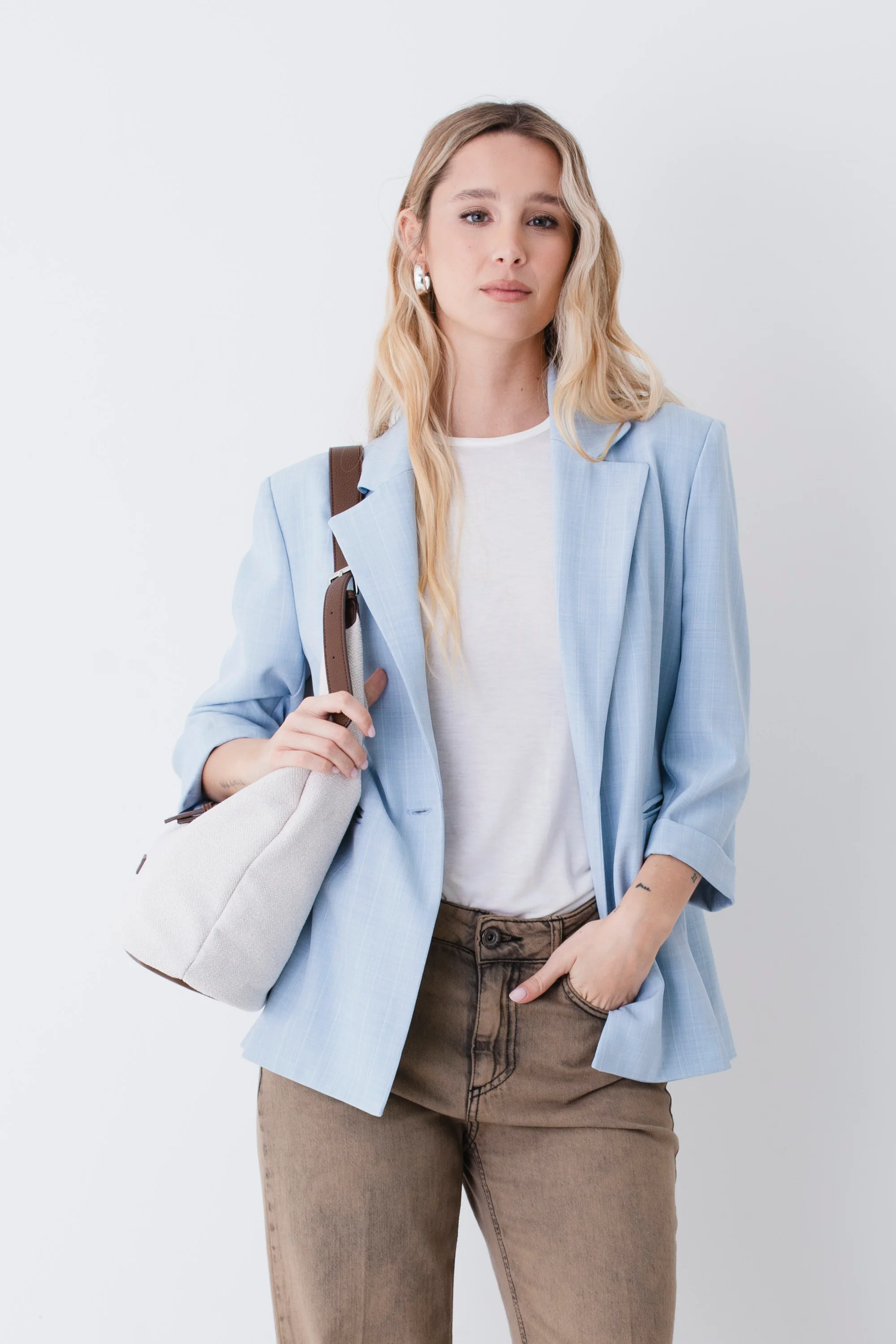 Blazer ad un petto in tessuto melange gessato - PE26