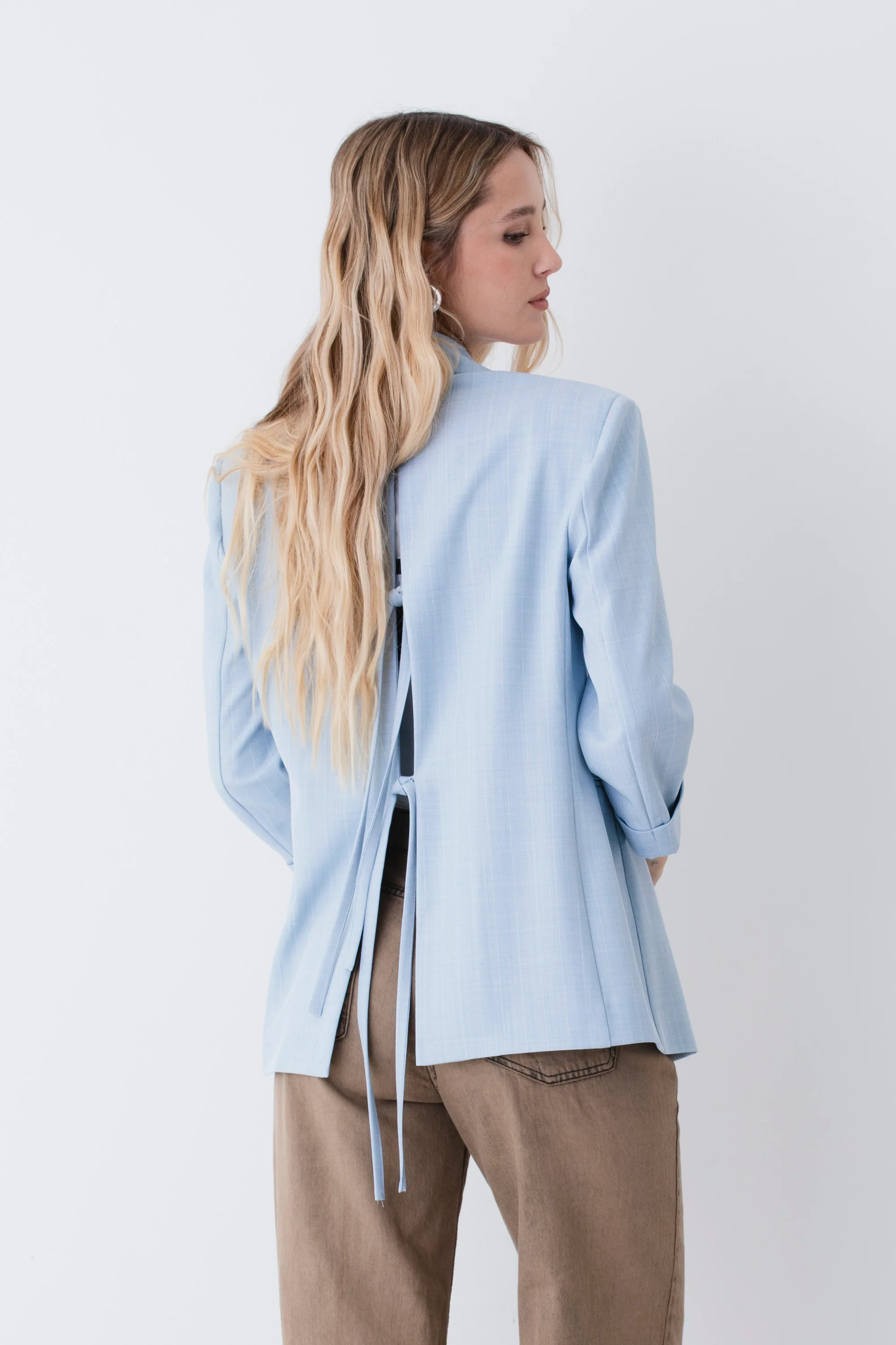 Blazer ad un petto in tessuto melange gessato - PE26 - Image 2