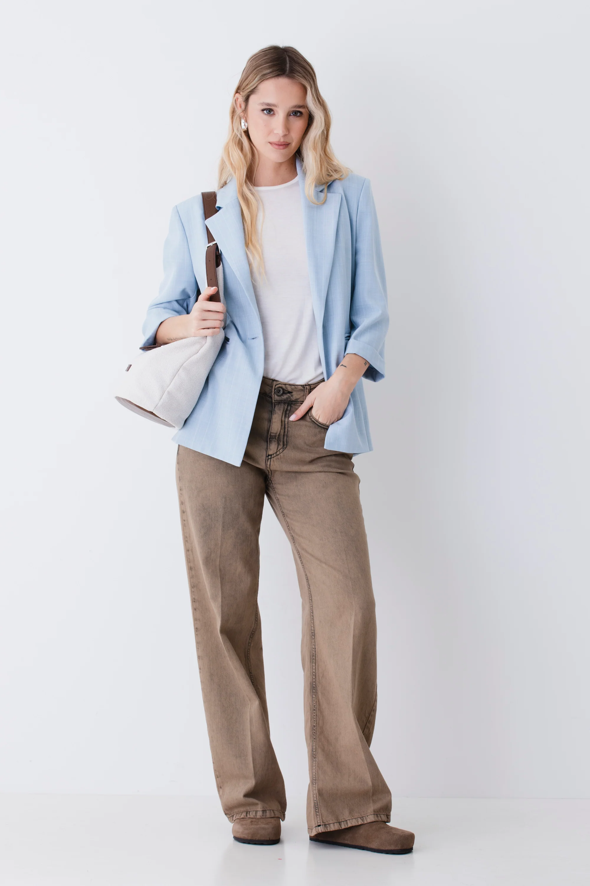 Blazer ad un petto in tessuto melange gessato - PE26 - Image 3