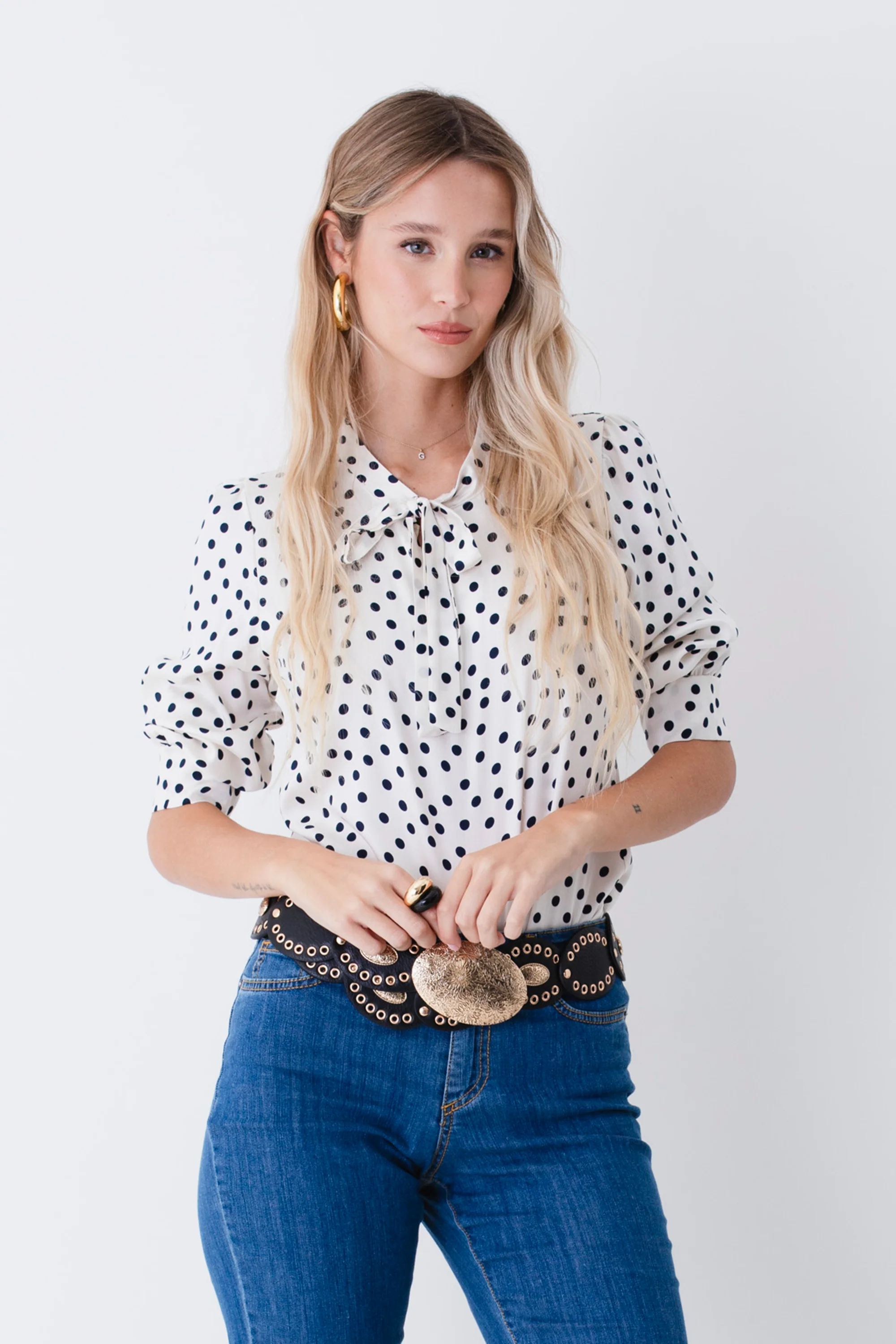 Blusa a pois in viscosa con fiocco - PE26 - Image 3