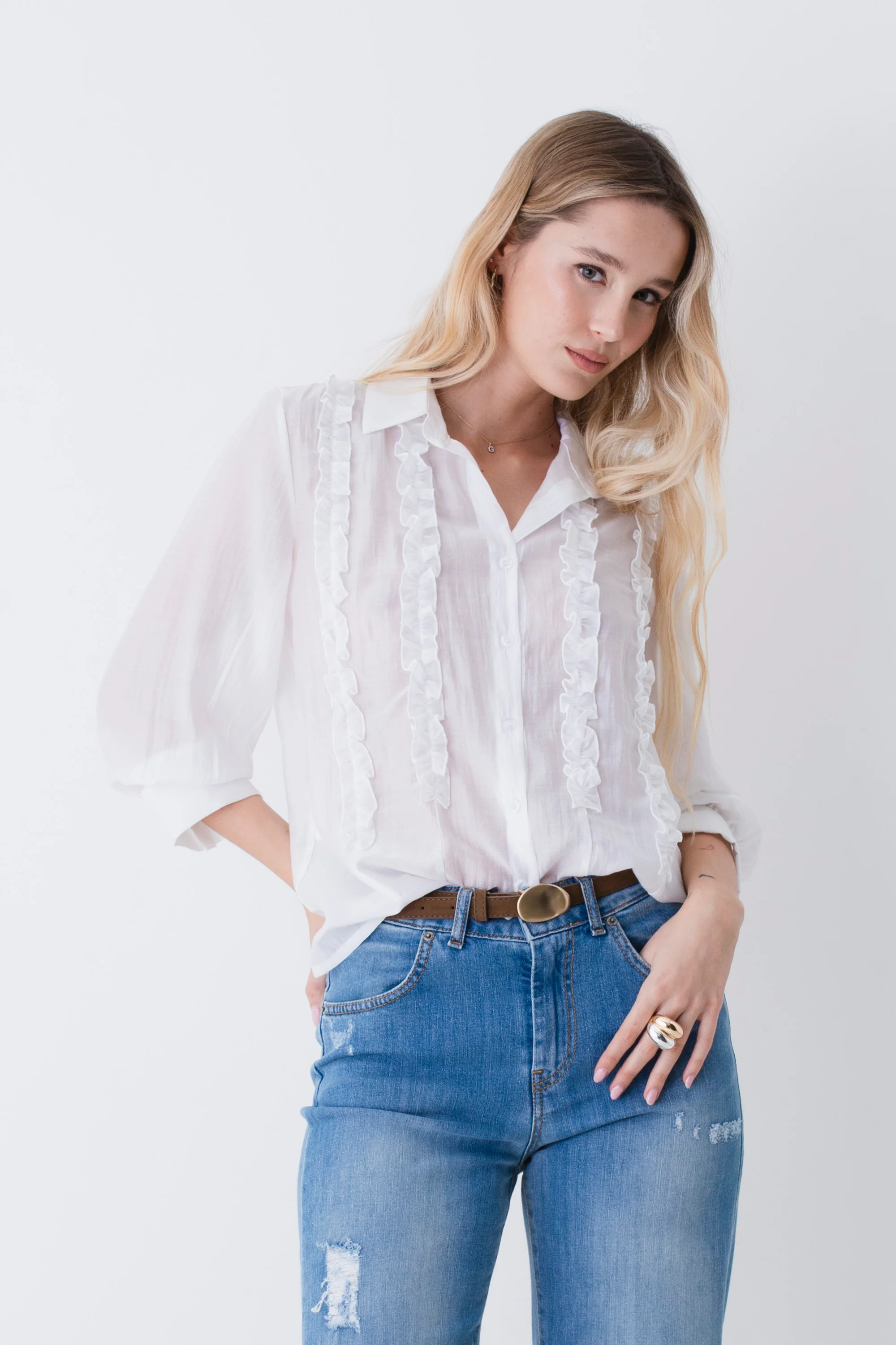 Camicia con rouches in tencel - PE26