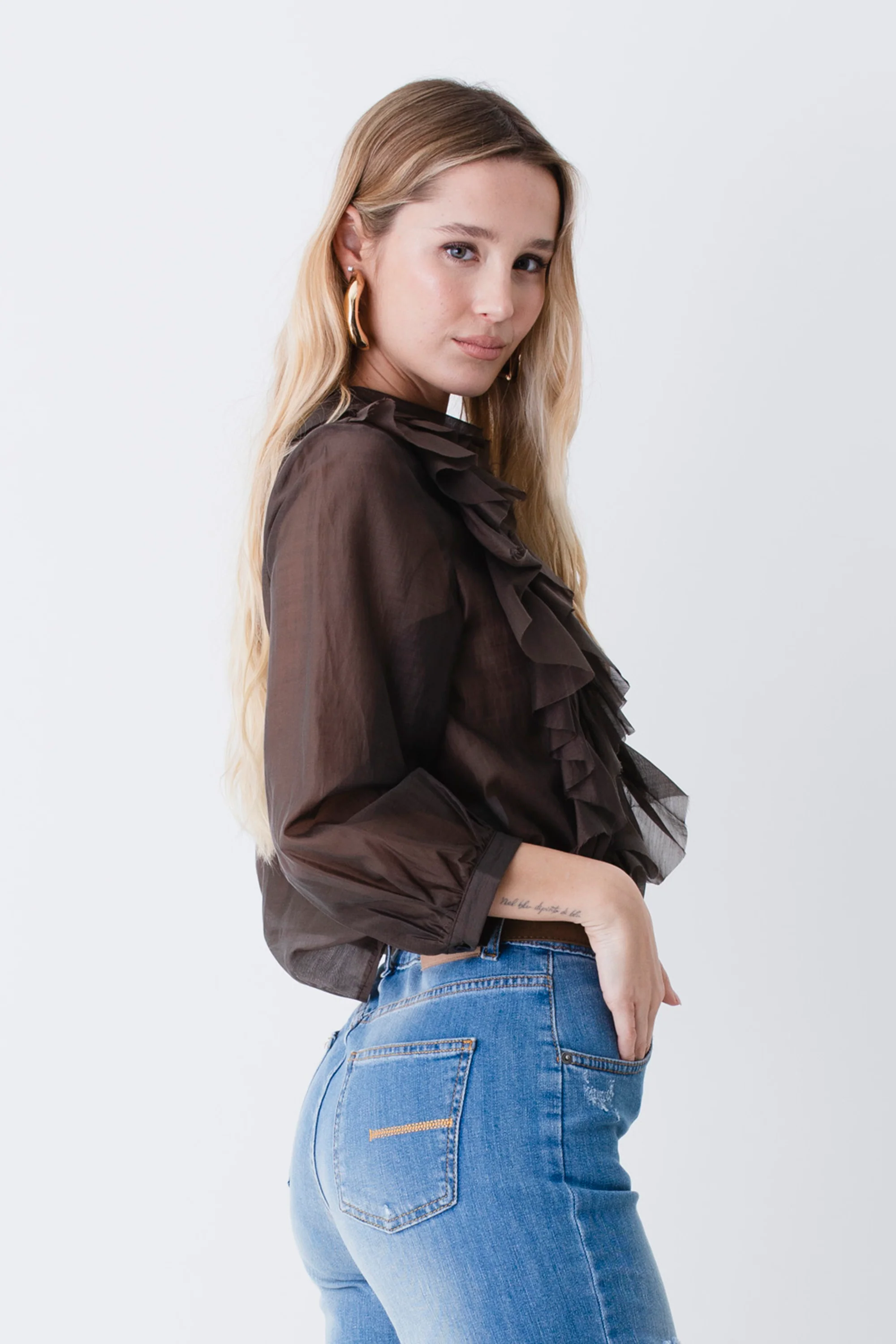 Camicia crop con rouches in tencel - PE26 - Image 6