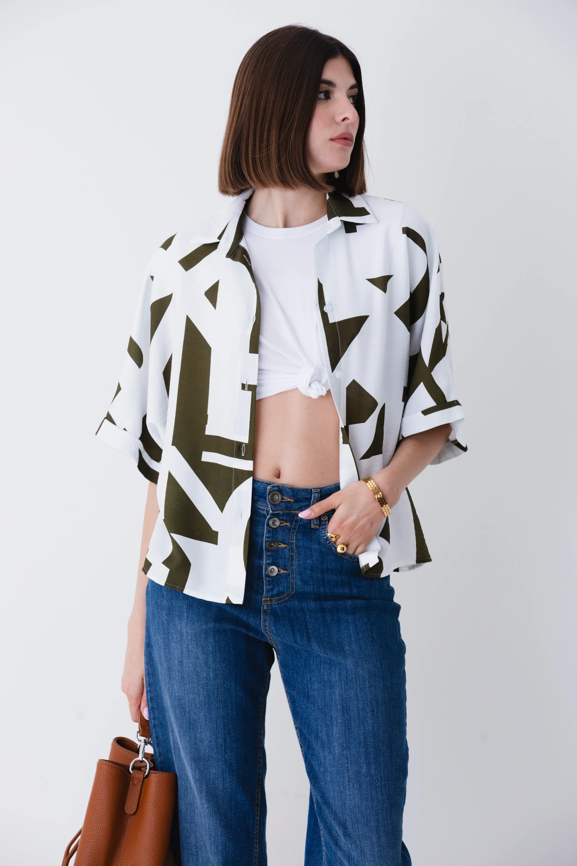 Camicia in rayon fantasia geometrica - PE25