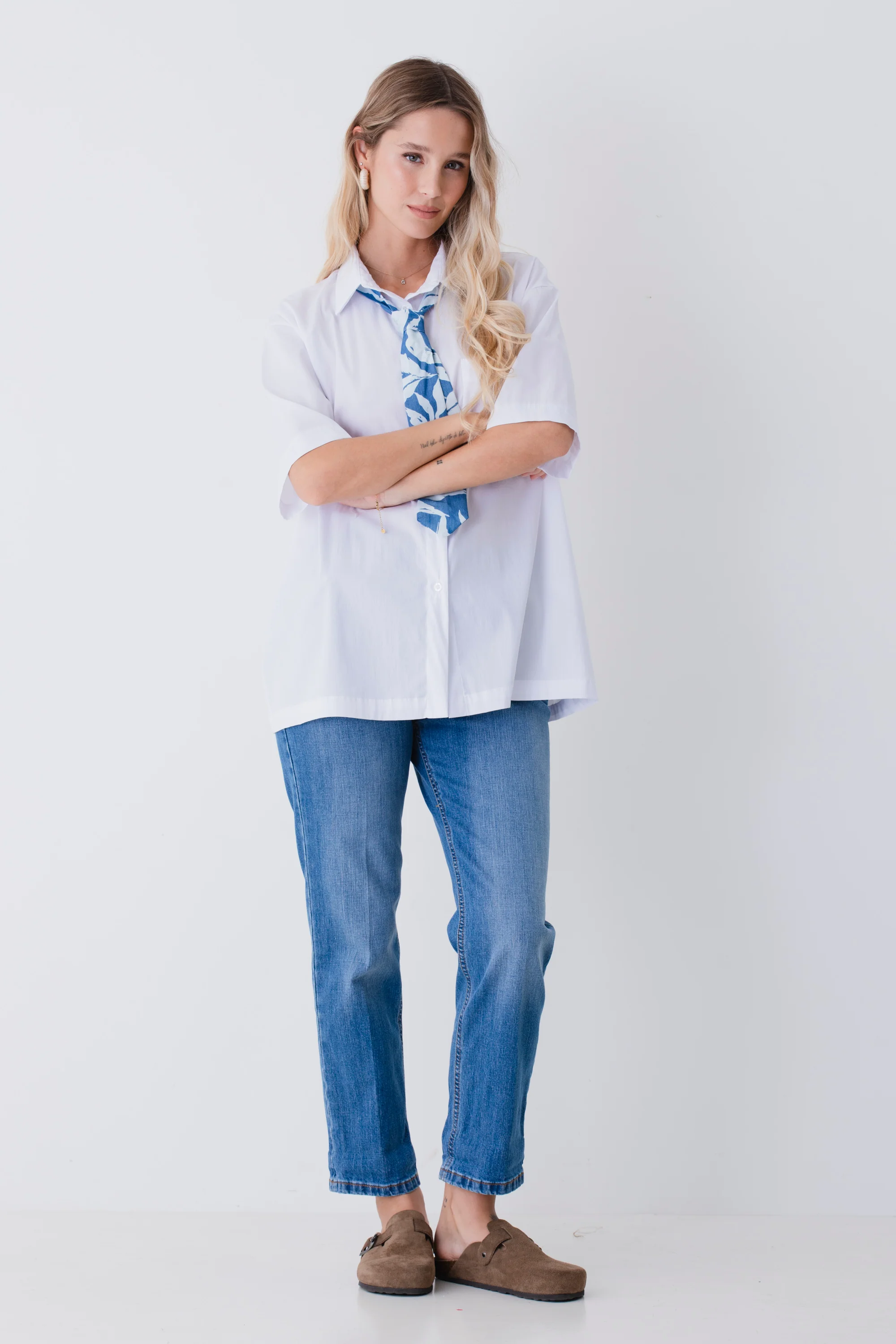 Camicia lunga a maniche corte con cravatta - PE26 - Image 2