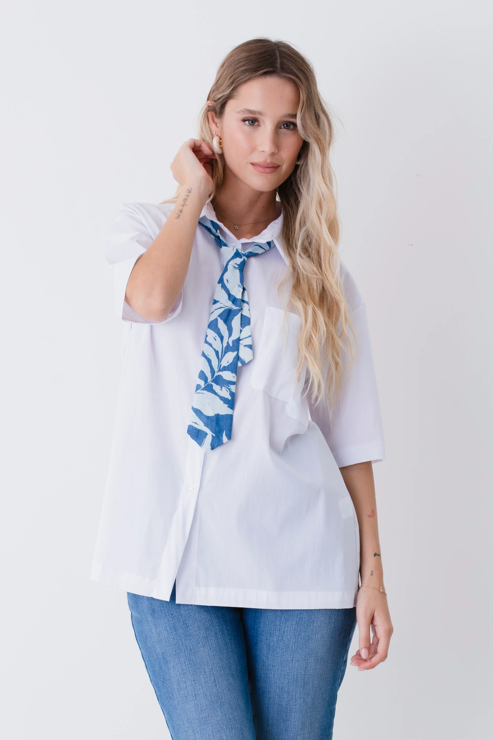 Camicia lunga a maniche corte con cravatta - PE26 - Image 3