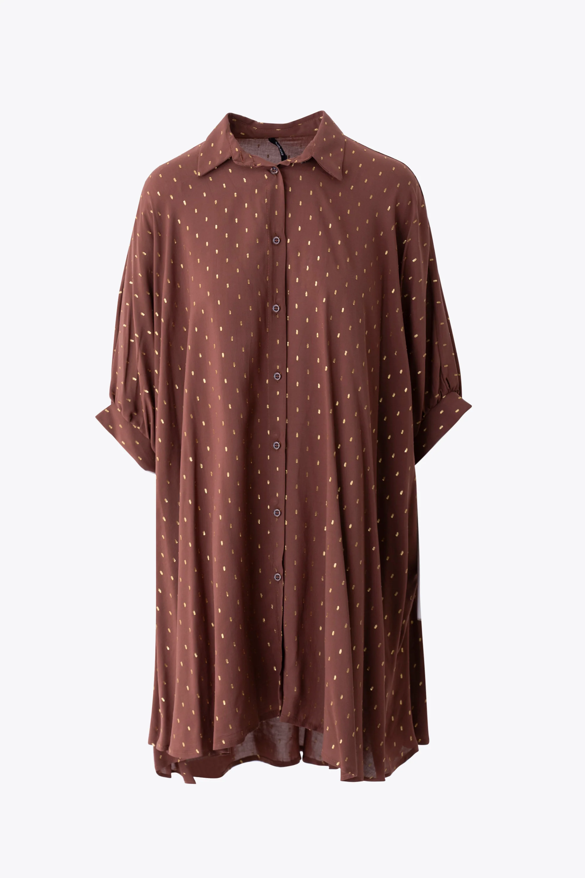 Camicia over in viscosa con ricami oro - PE25