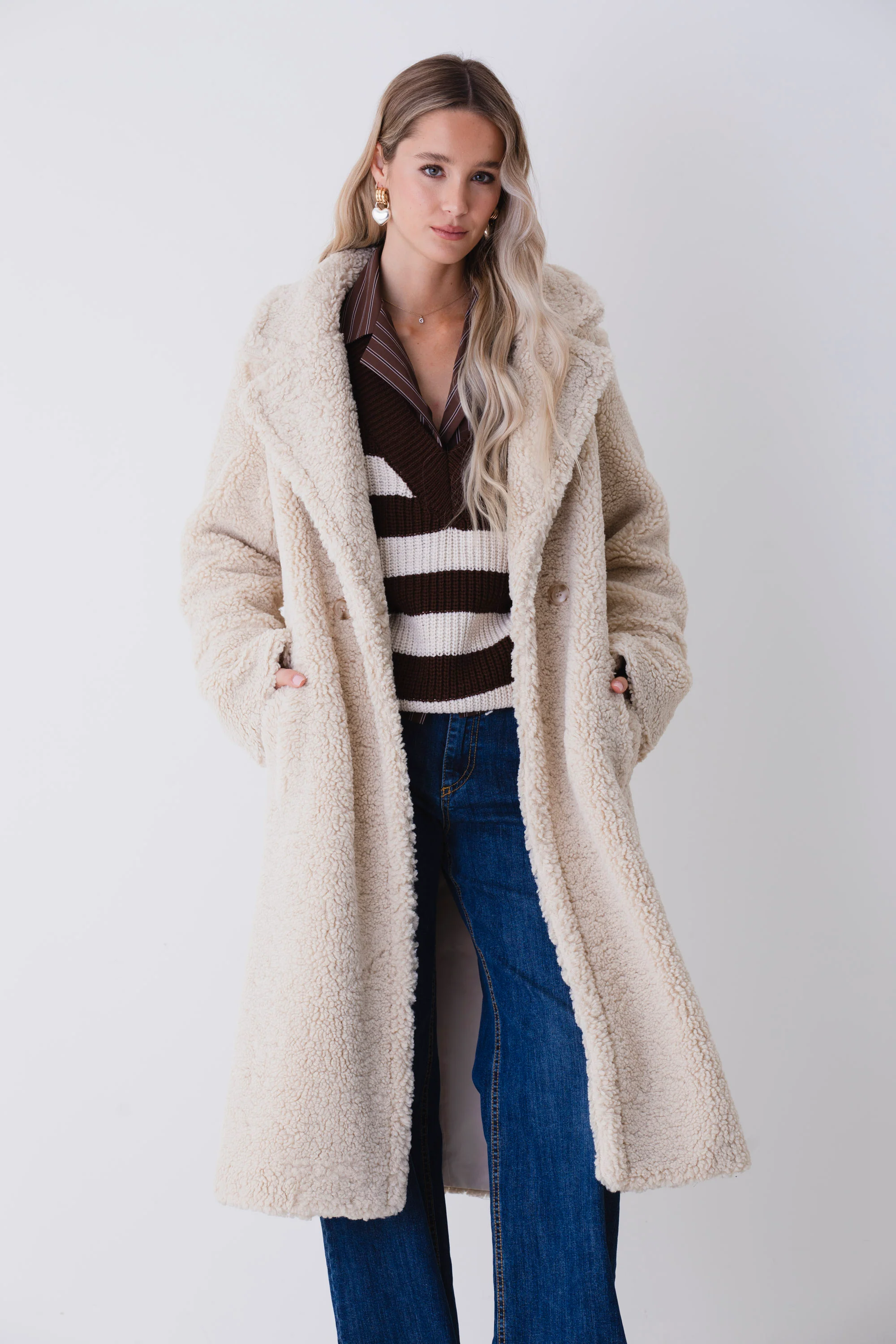 Cappotto lungo doppio petto teddy - FW26
