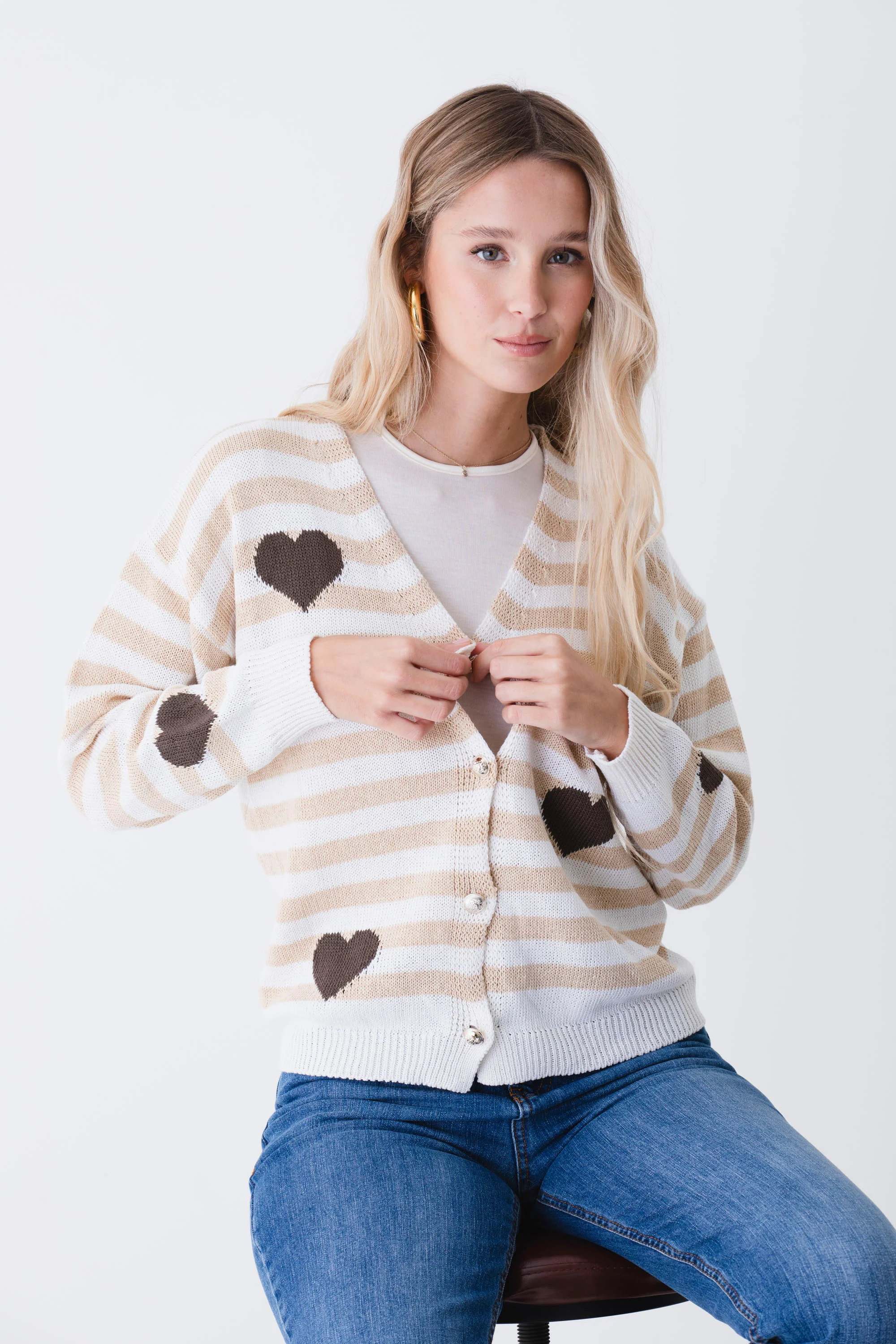 Cardigan a righe con cuori a contrasto - PE26 - Image 3