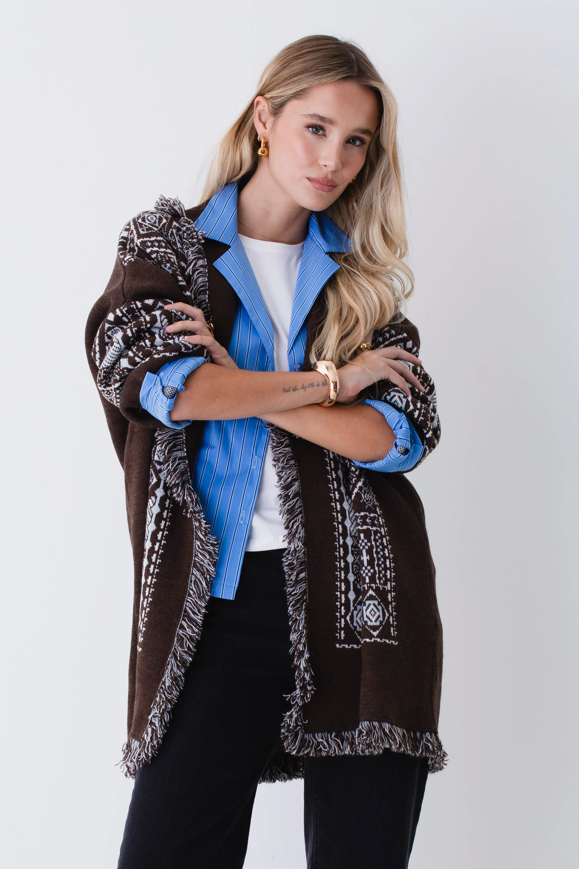Cardigan lungo in misto lana fantasia etnica - FW26 - Image 2