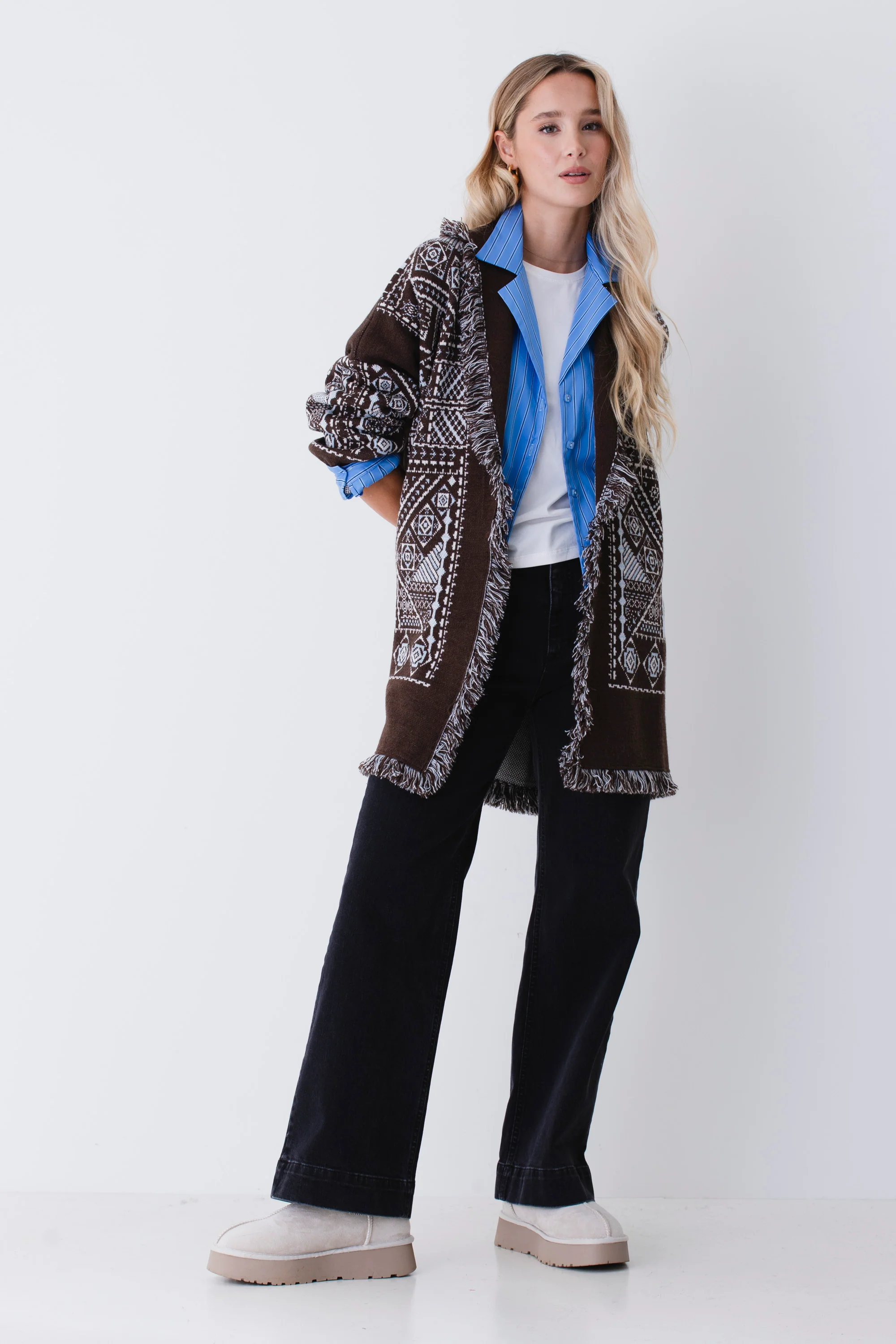 Cardigan lungo in misto lana fantasia etnica - FW26 - Image 3