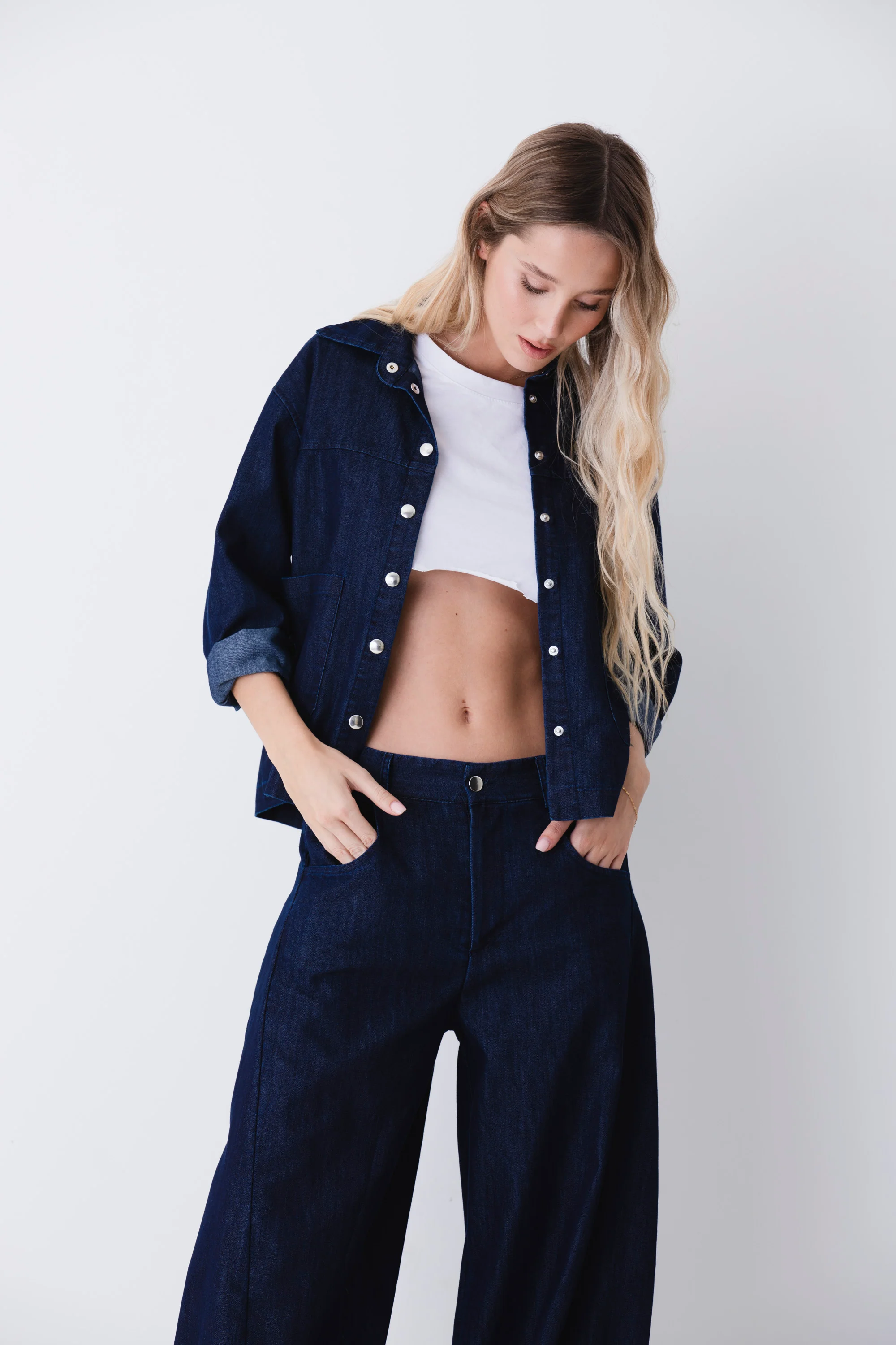 Giacca ad un petto in tessuto effetto jeans - PE26