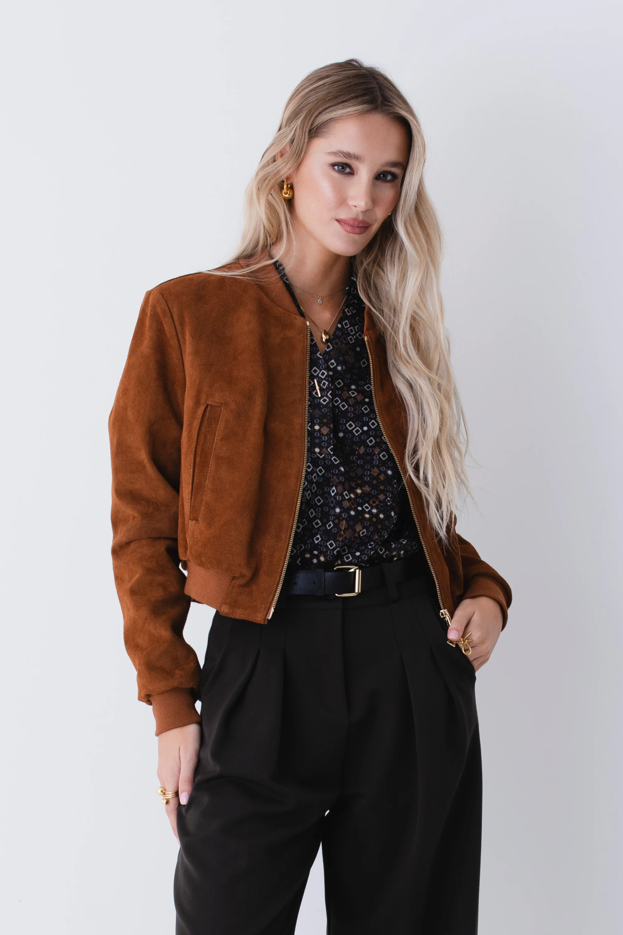 Giacca bomber in pelle scamosciata - FW26