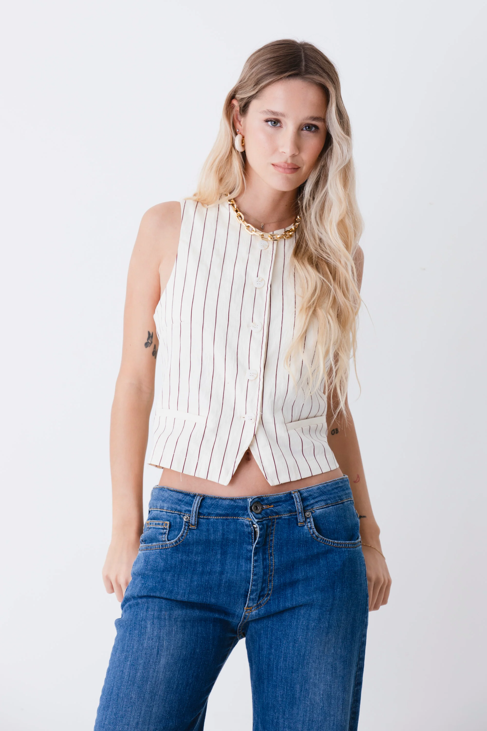 Gilet ad un petto in cotone gessato - PE26 - Image 4