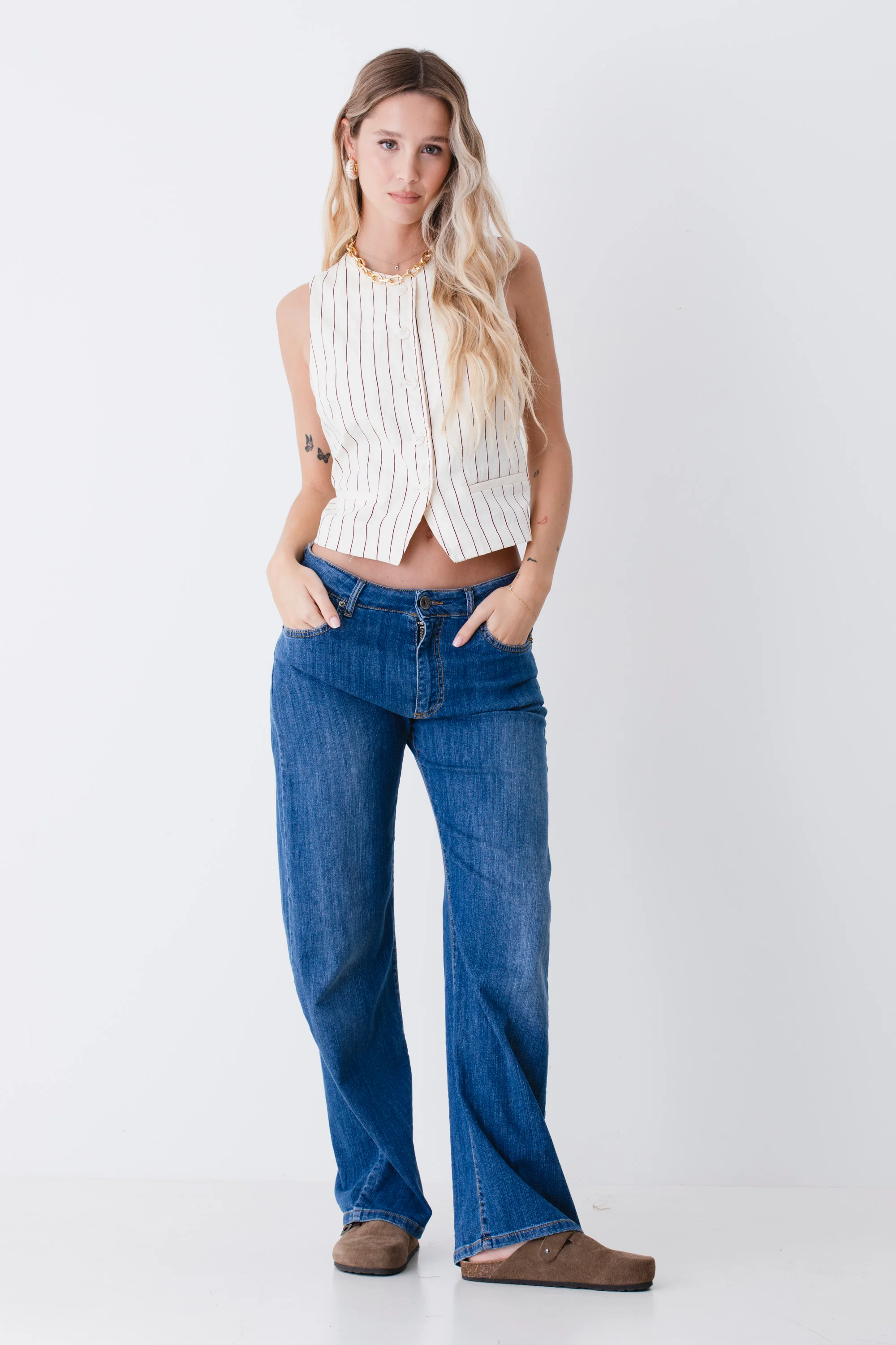 Gilet ad un petto in cotone gessato - PE26 - Image 5