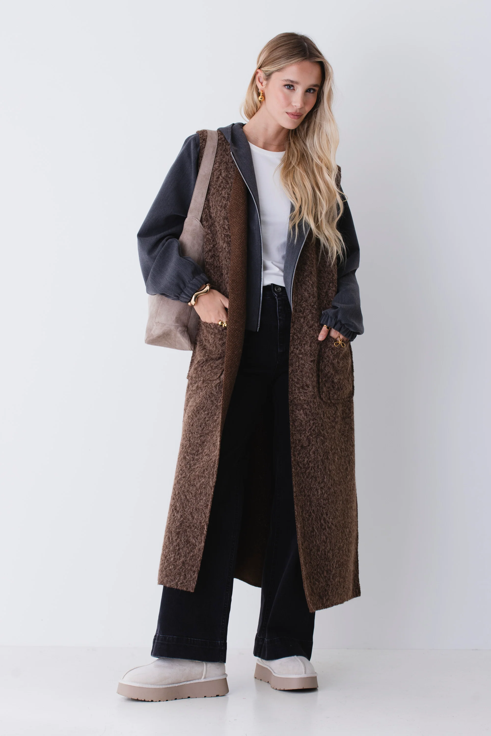 Gilet lungo in tessuto effetto lana cotta - FW26