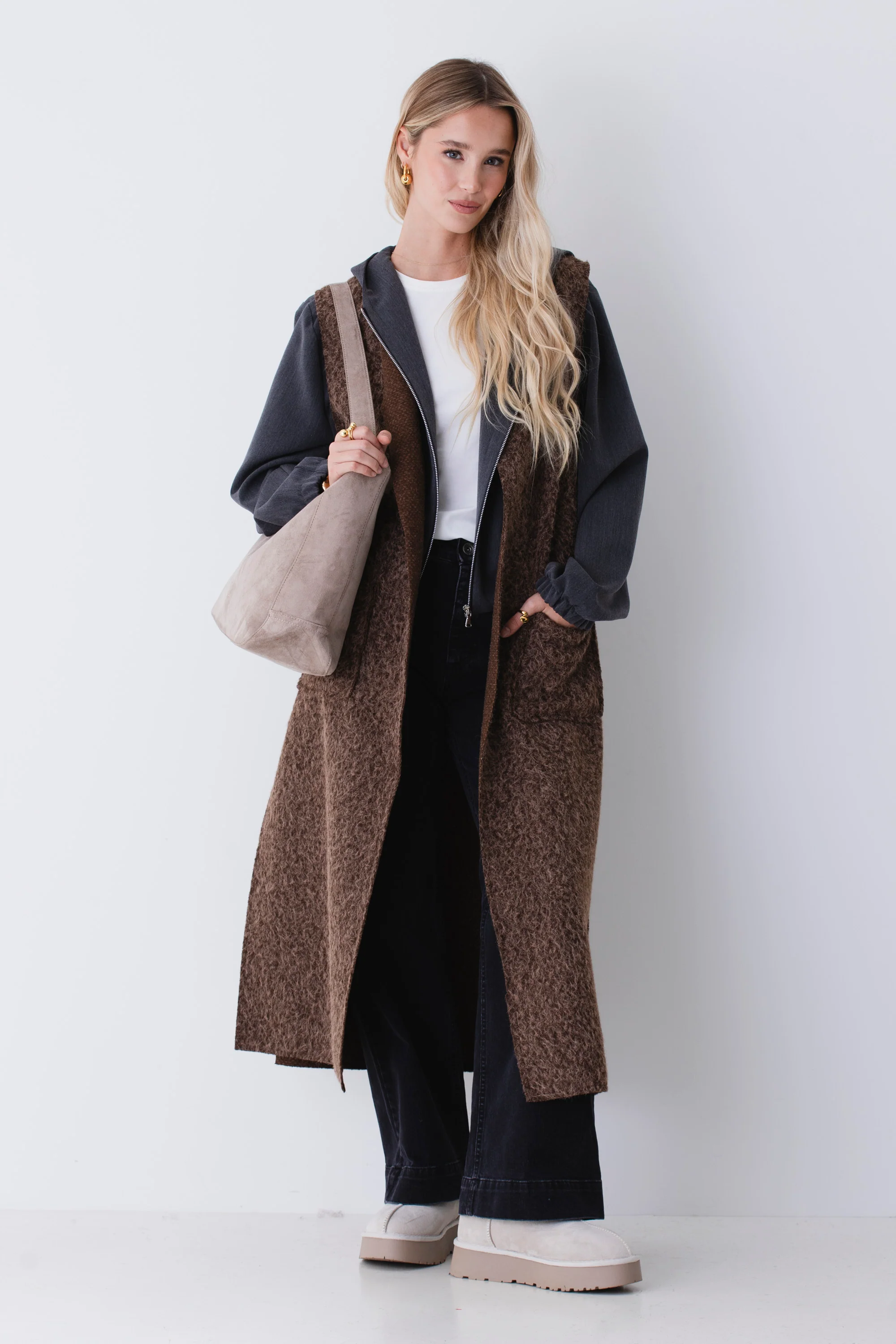 Gilet lungo in tessuto effetto lana cotta - FW26 - Image 4