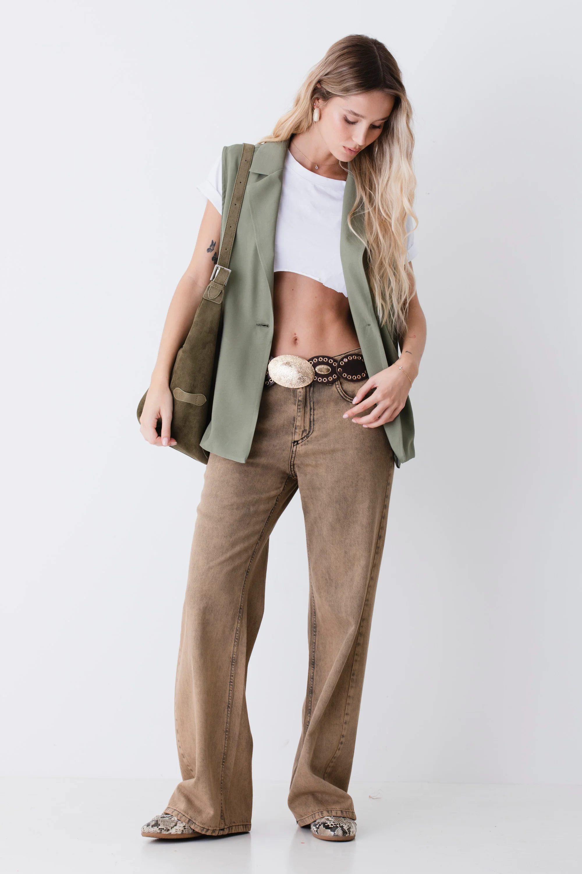 Gilet lungo ad un petto in viscosa - PE26