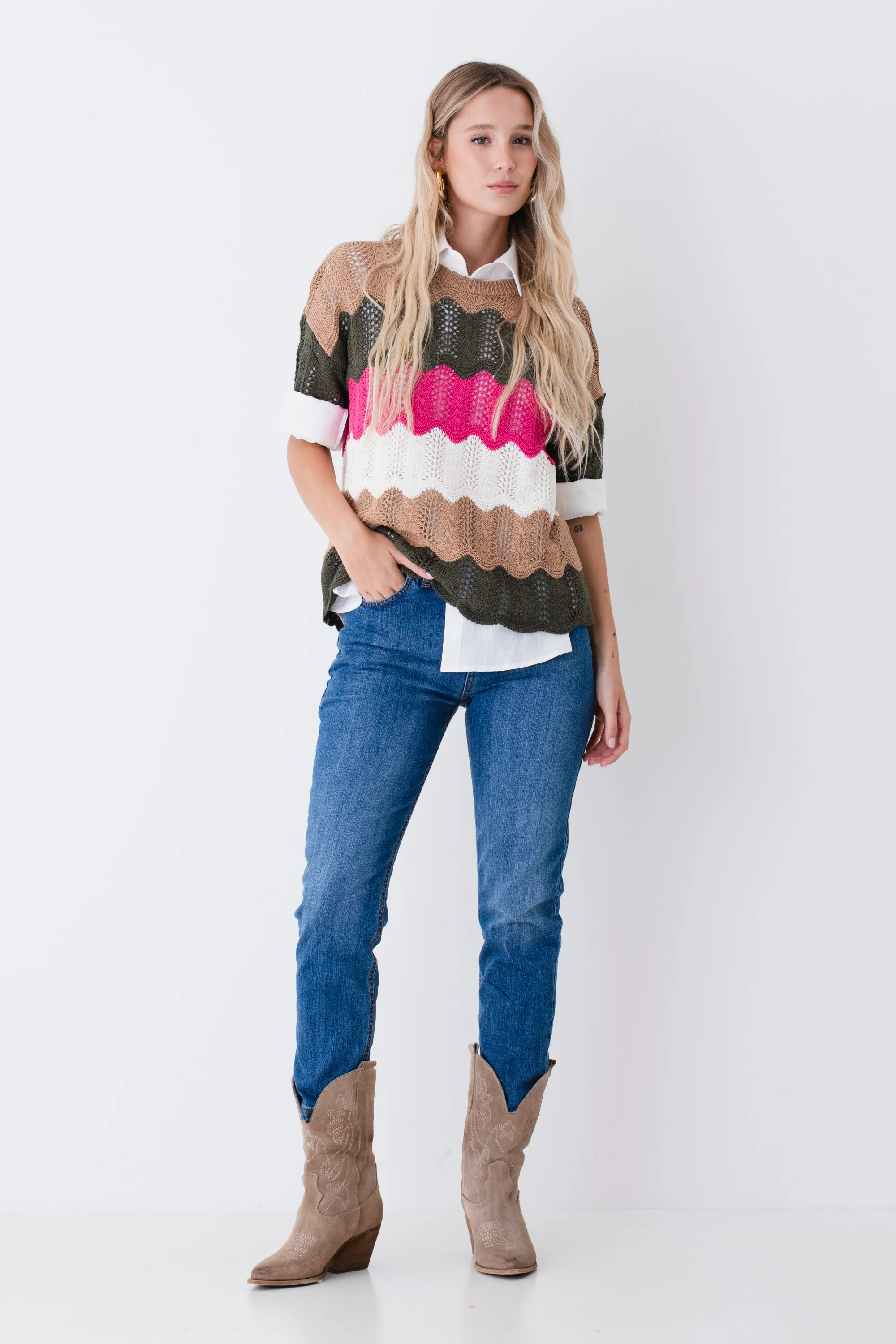 Maglia traforata a onde multicolor - PE26