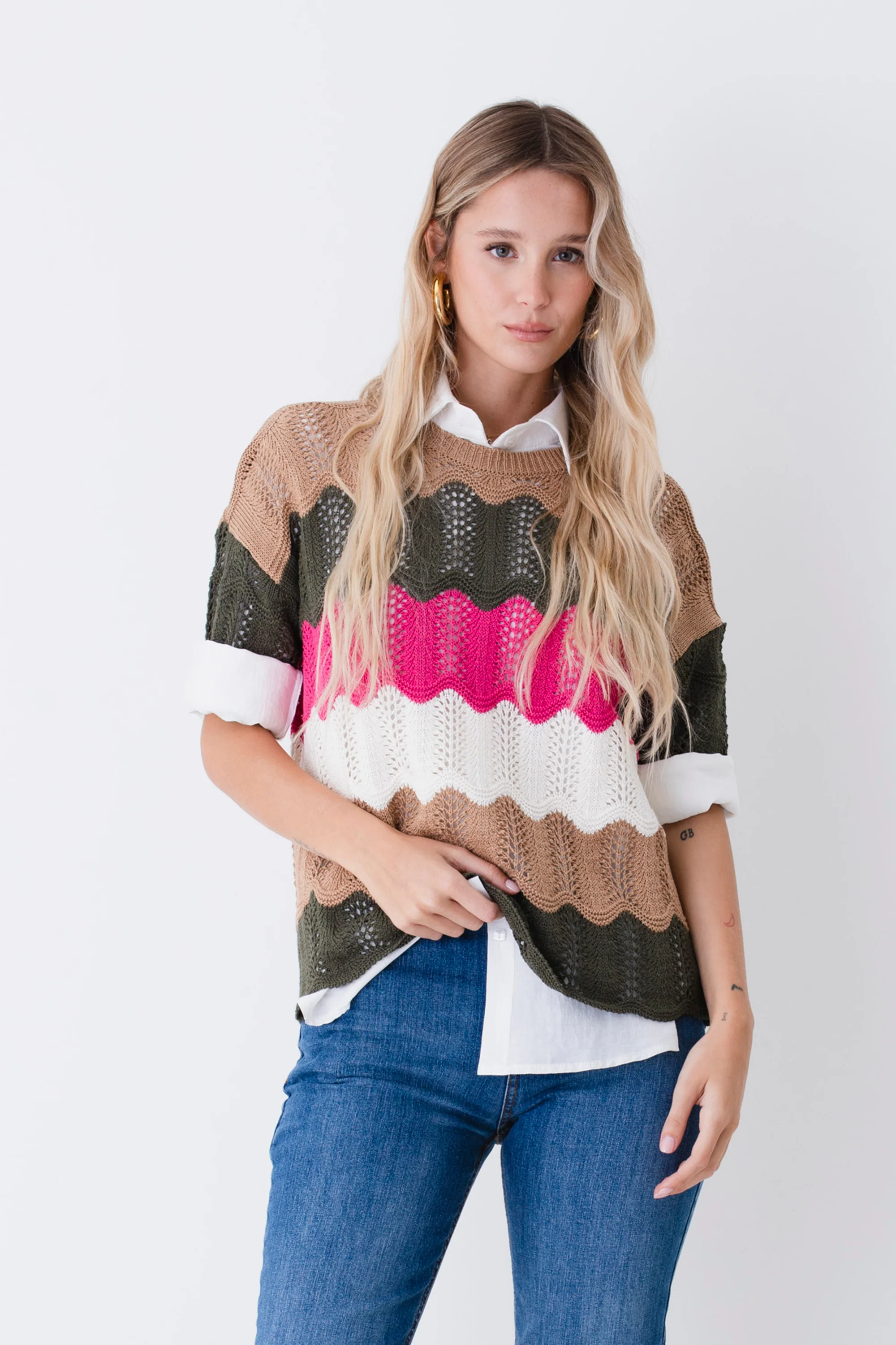 Maglia traforata a onde multicolor - PE26 - Image 2