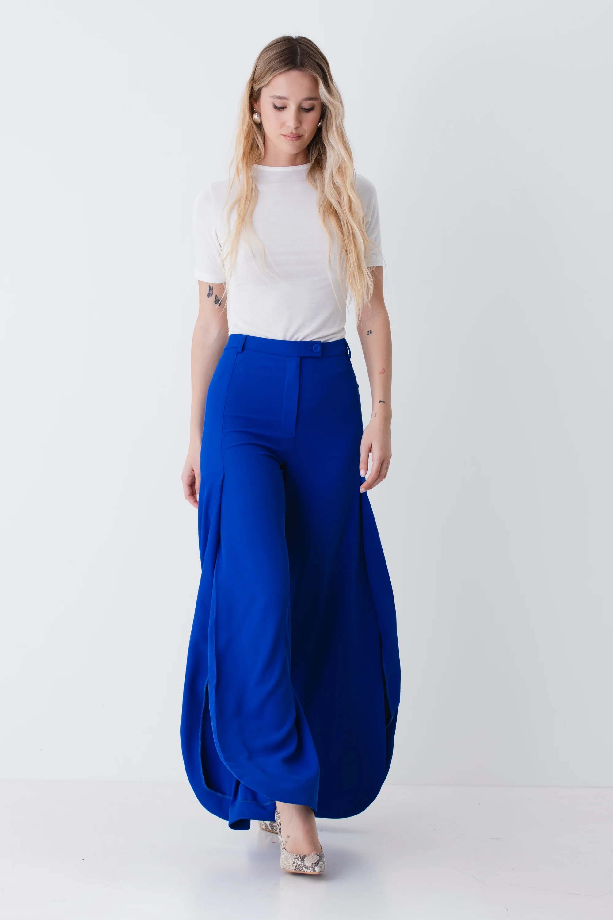 Pantalone a palazzo in cady fluido con spacchi - PE26 - Image 4
