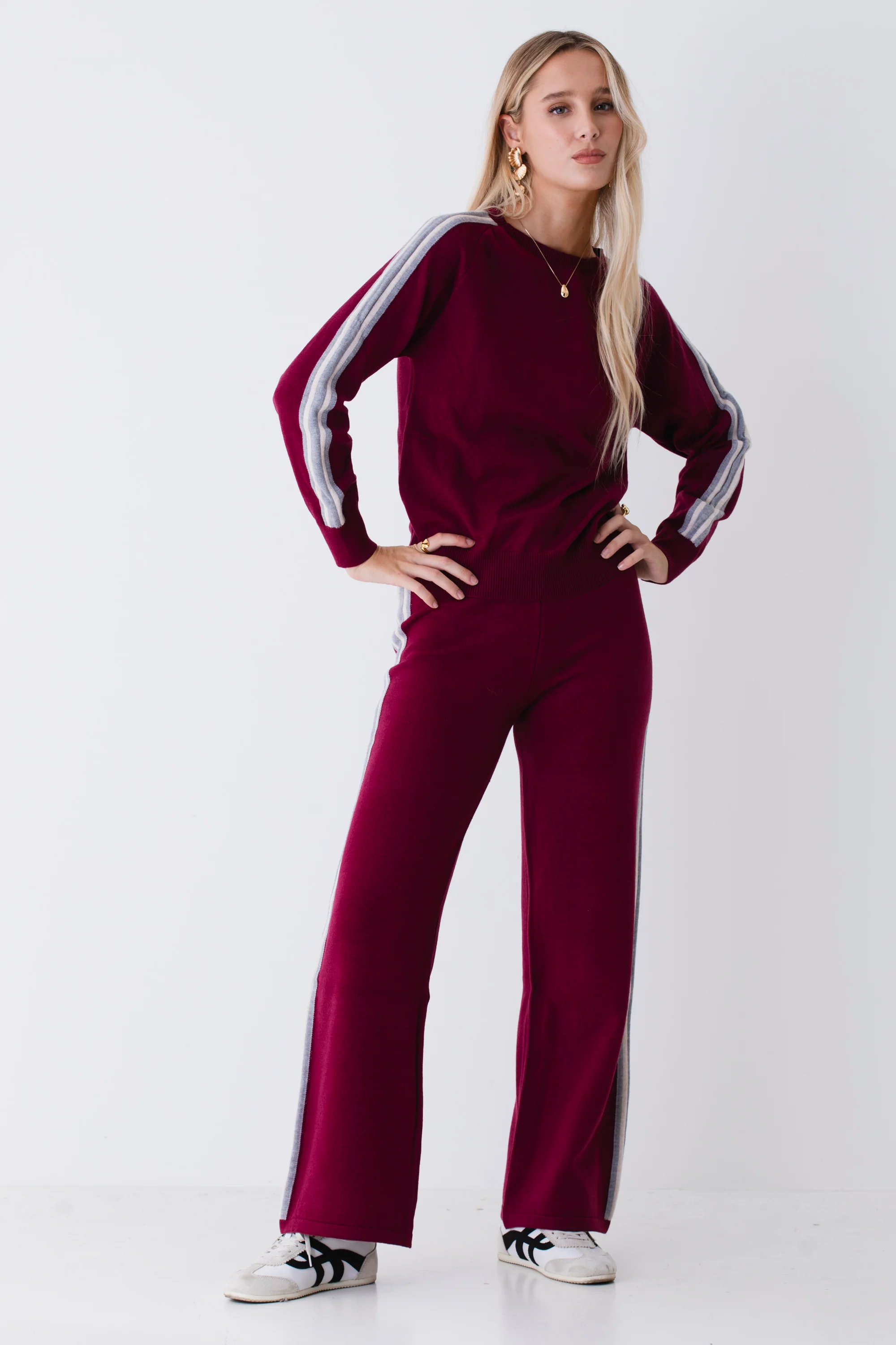 Pantalone a palazzo in maglia con bande a contrasto - FW26 - Image 2