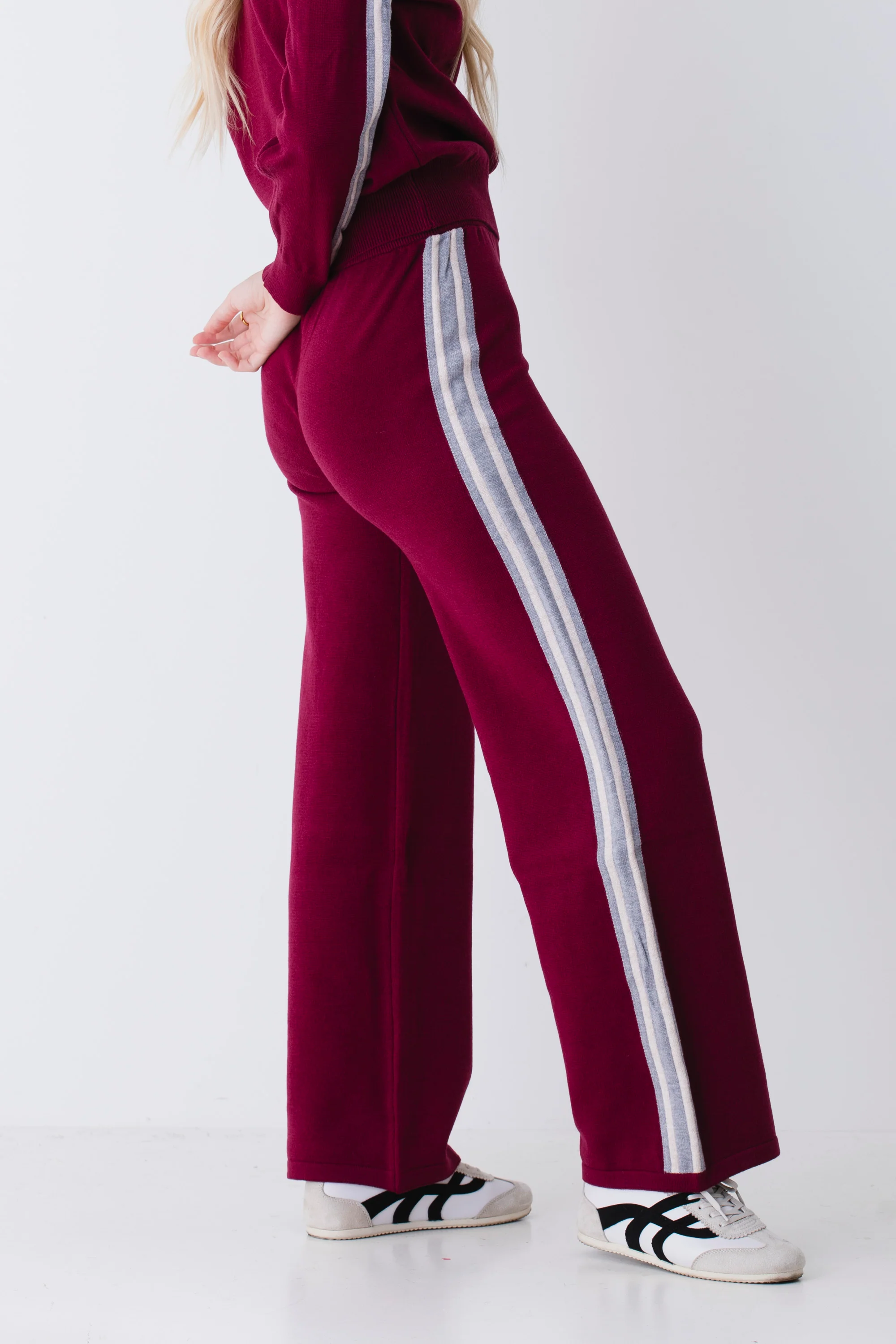 Pantalone a palazzo in maglia con bande a contrasto - FW26 - Image 3