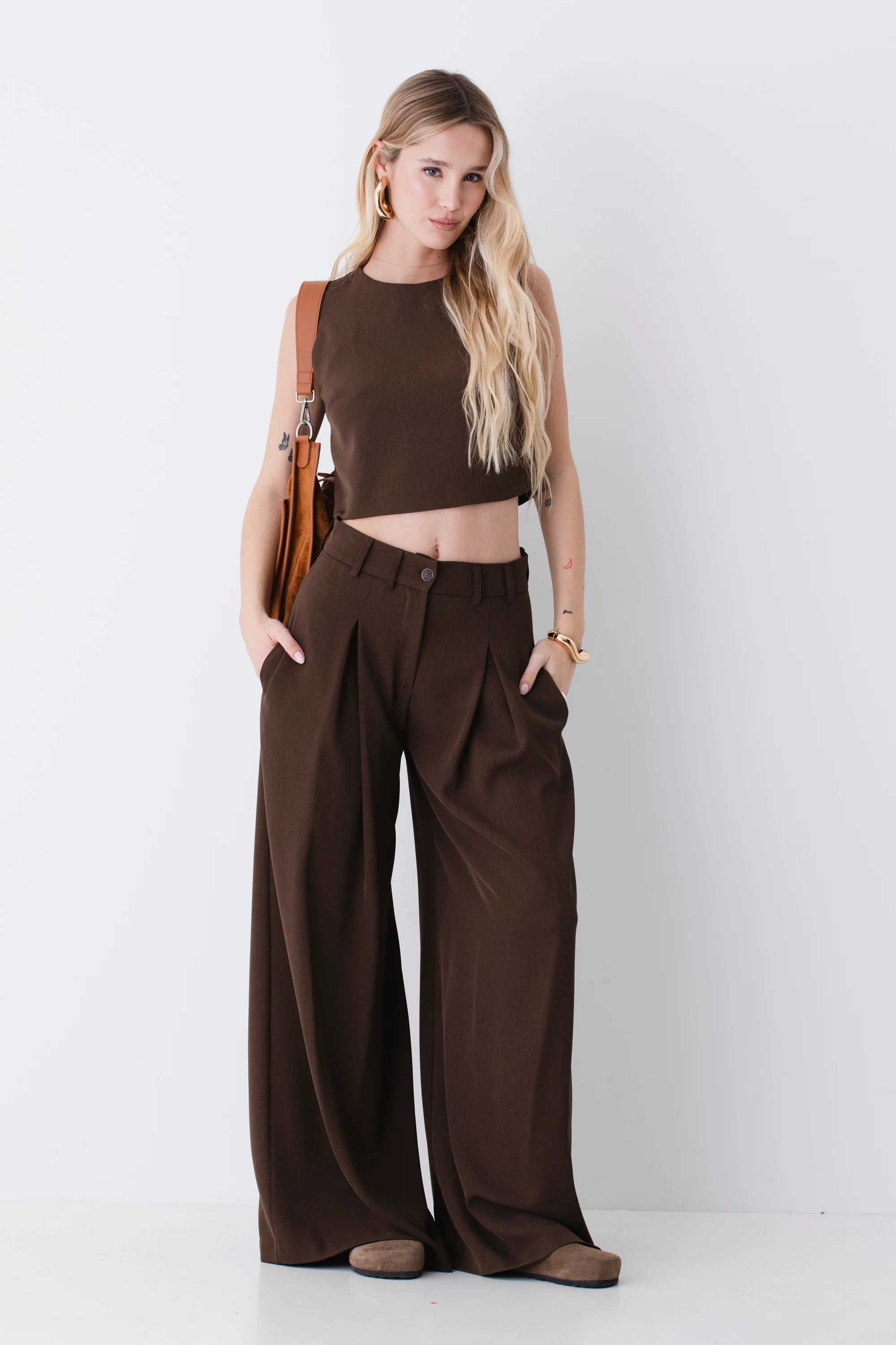 Pantalone palazzo a vita alta in cady vintage - PE26