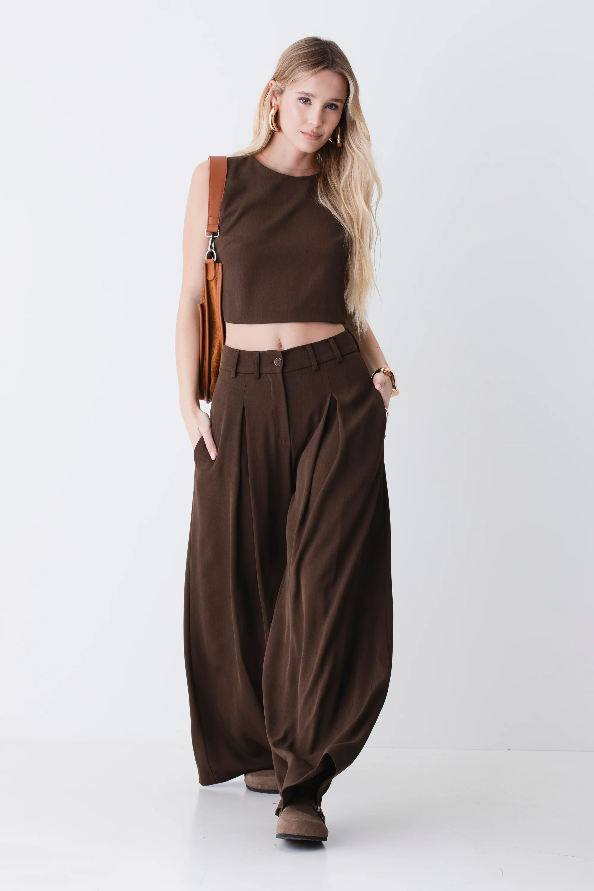 Pantalone palazzo a vita alta in cady vintage - PE26 - Image 2