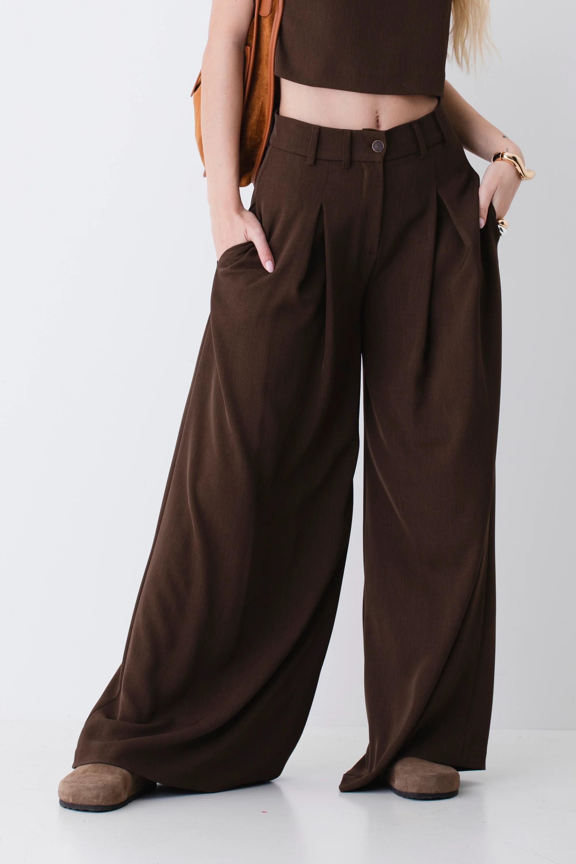 Pantalone palazzo a vita alta in cady vintage - PE26 - Image 3