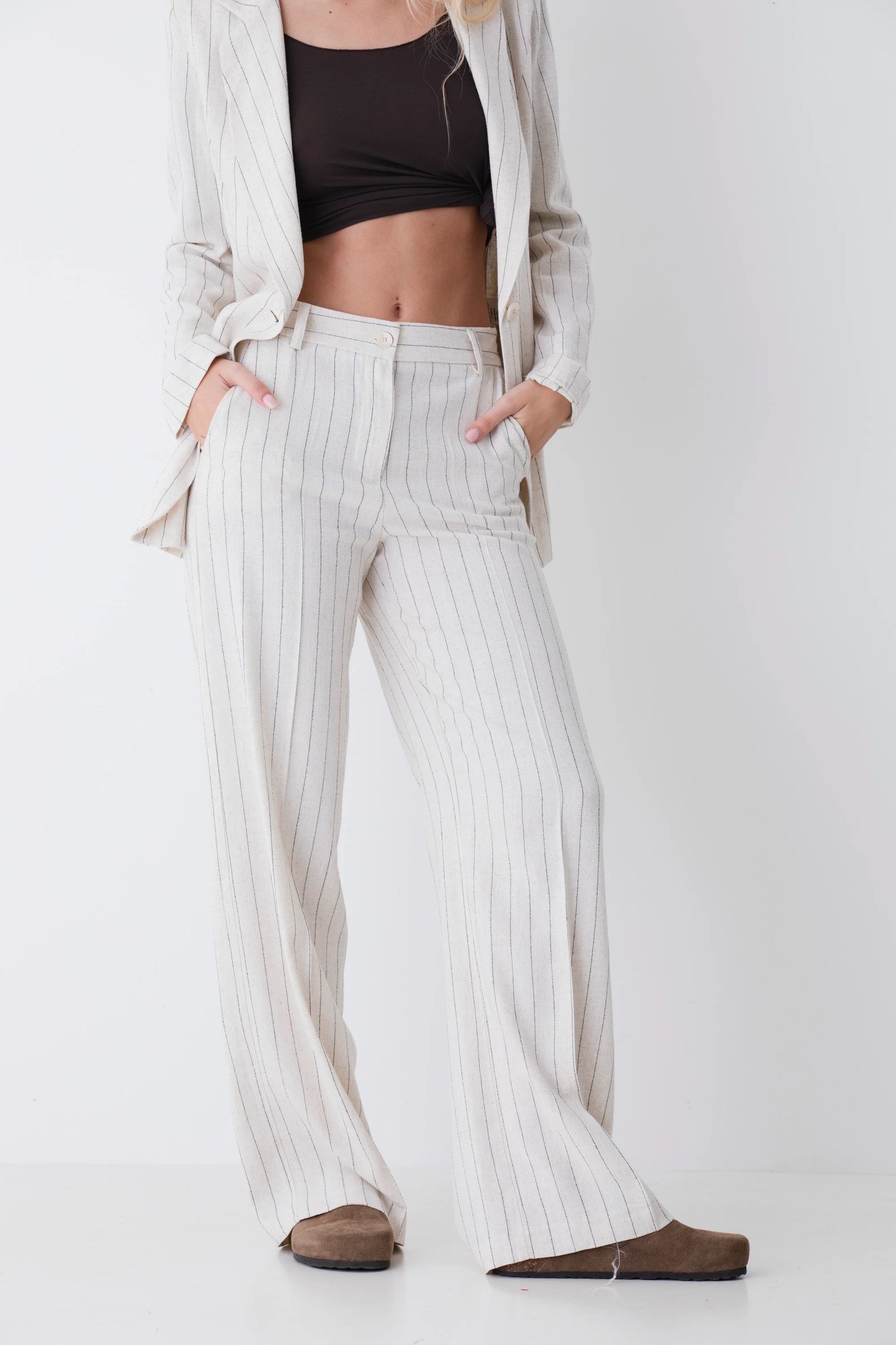 Pantalone palazzo in misto lino gessato - PE26
