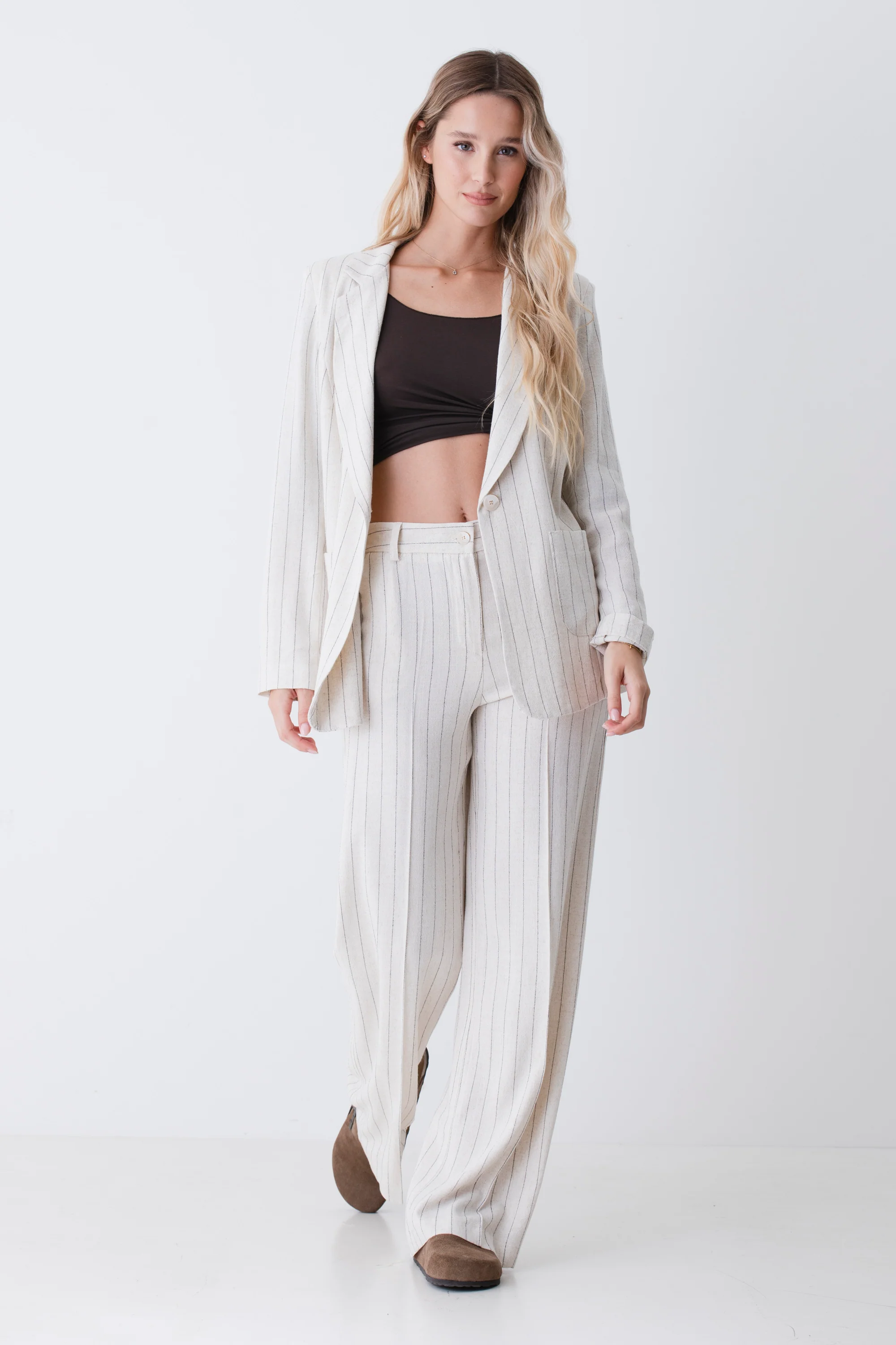 Pantalone palazzo in misto lino gessato - PE26 - Image 3