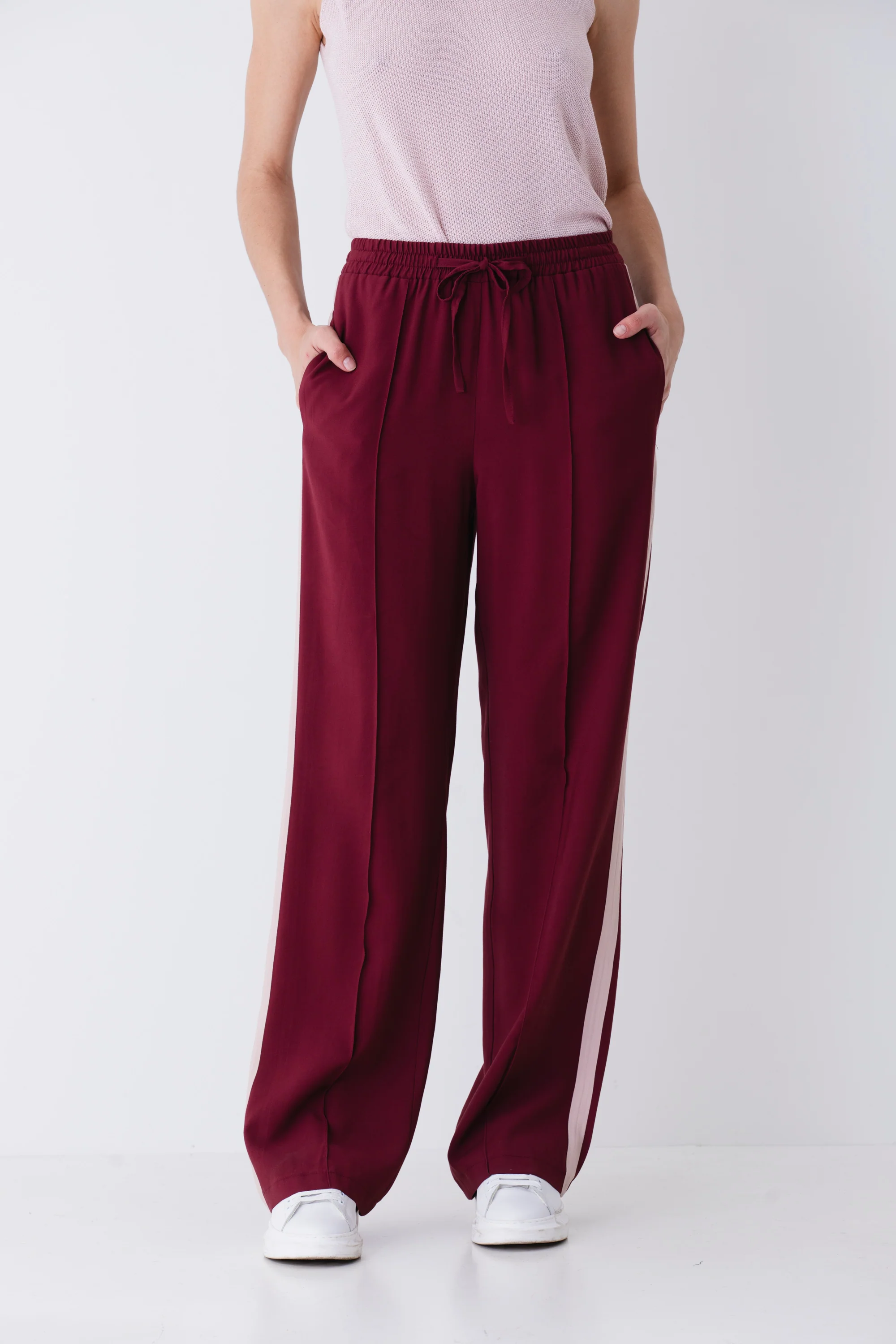 Pantalone palazzo in rayon con bande laterali - PE25