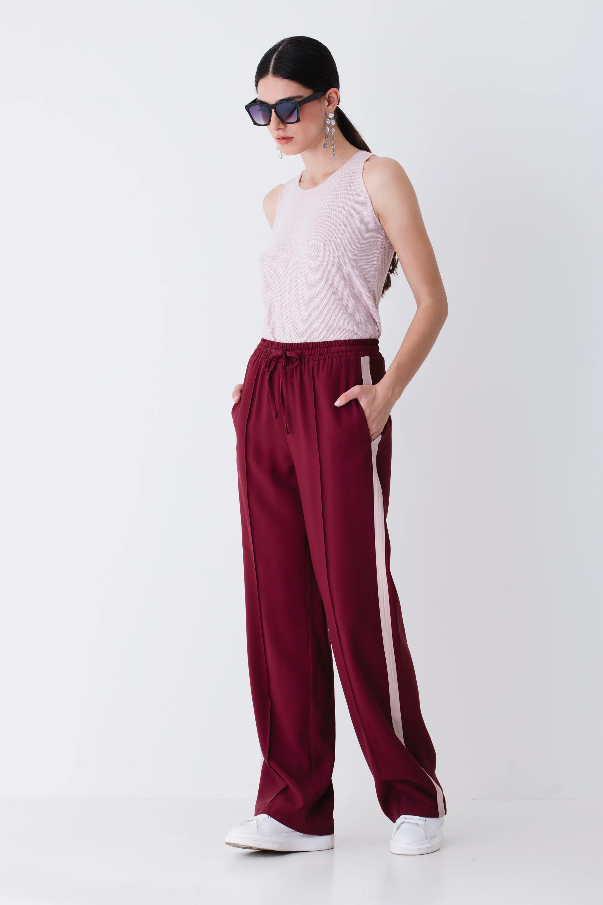 Pantalone palazzo in rayon con bande laterali - PE25 - Image 2