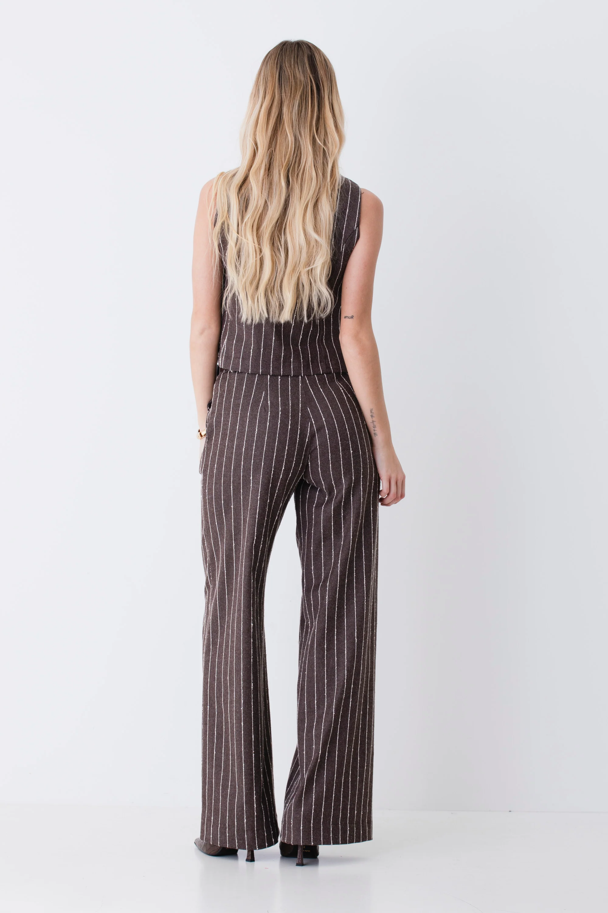 Pantalone palazzo in tessuto gessato di cotone con cintura - PE26 - Image 5