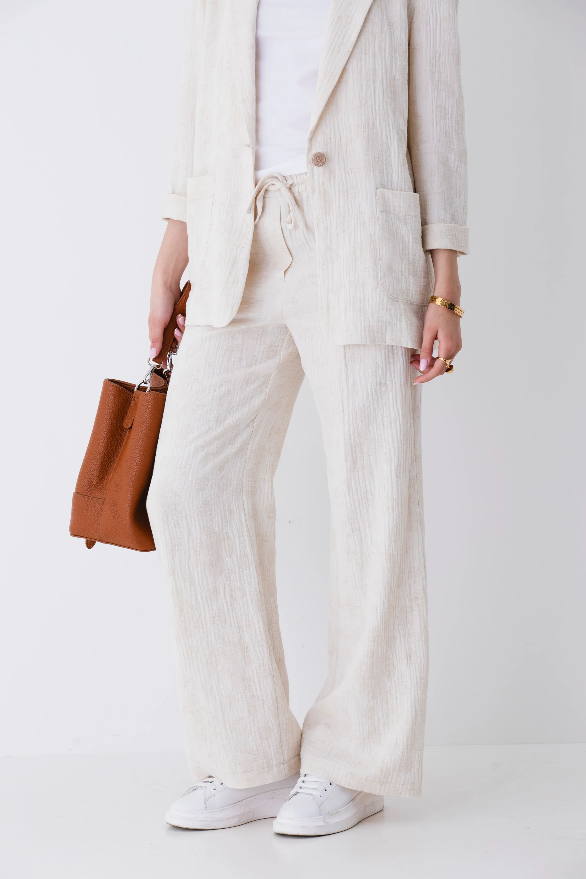Pantalone palazzo in tessuto goffrato jacquard - PE25