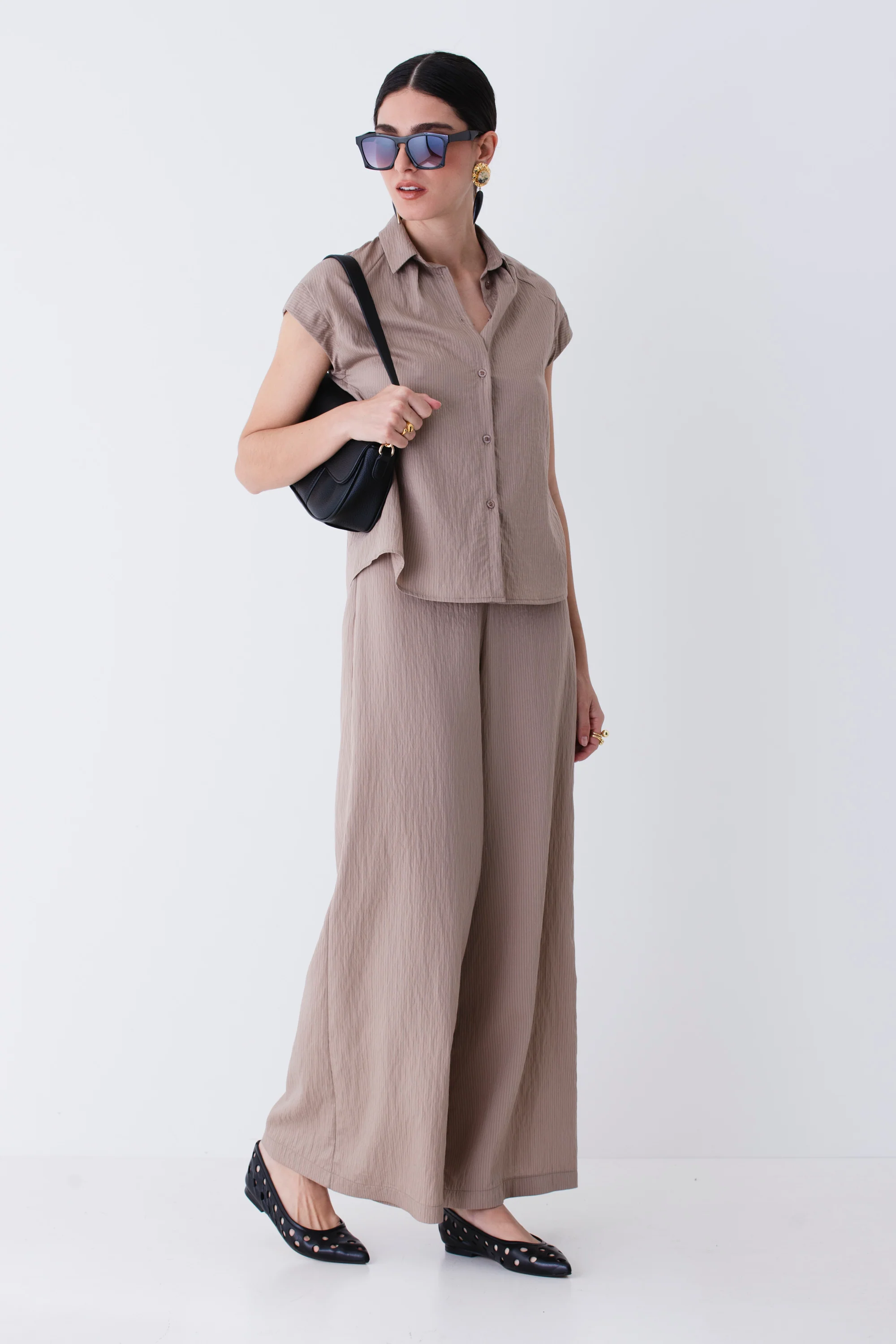 Pantalone palazzo in tessuto modal gessato - PE25 - Image 3
