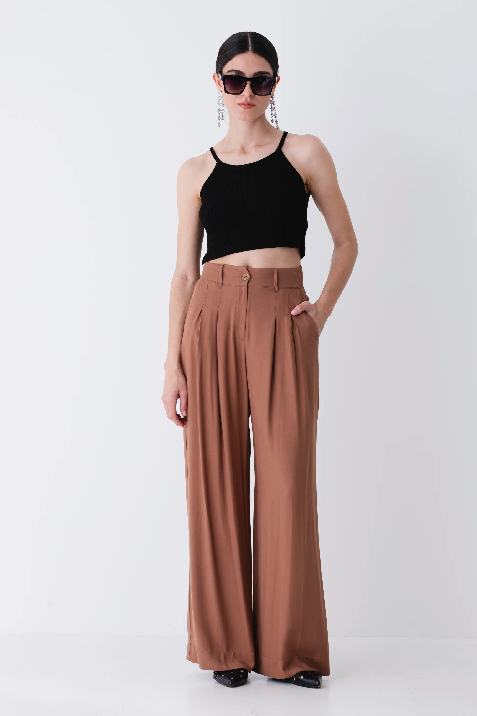 Pantalone palazzo con pinces in viscosa - PE25 - Image 2