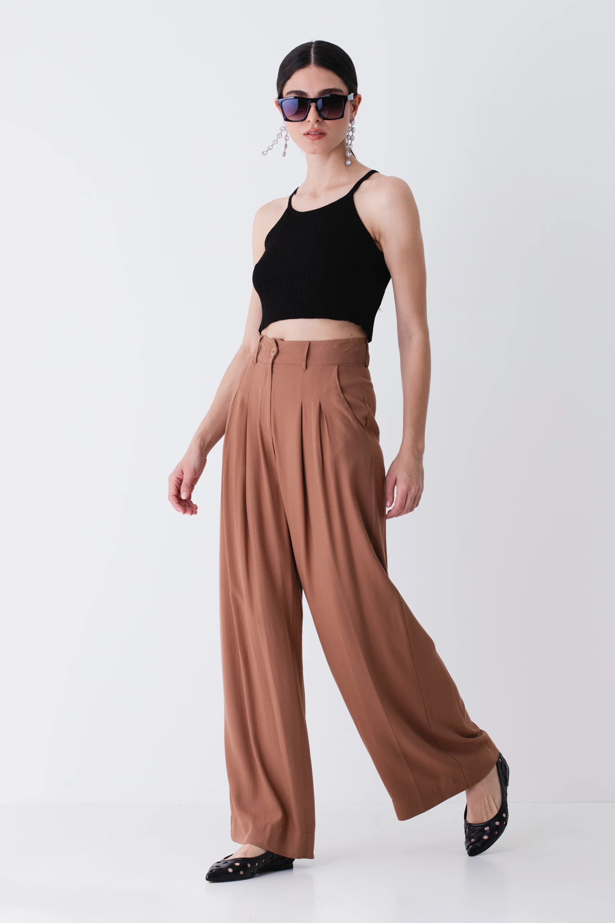 Pantalone palazzo con pinces in viscosa - PE25 - Image 3