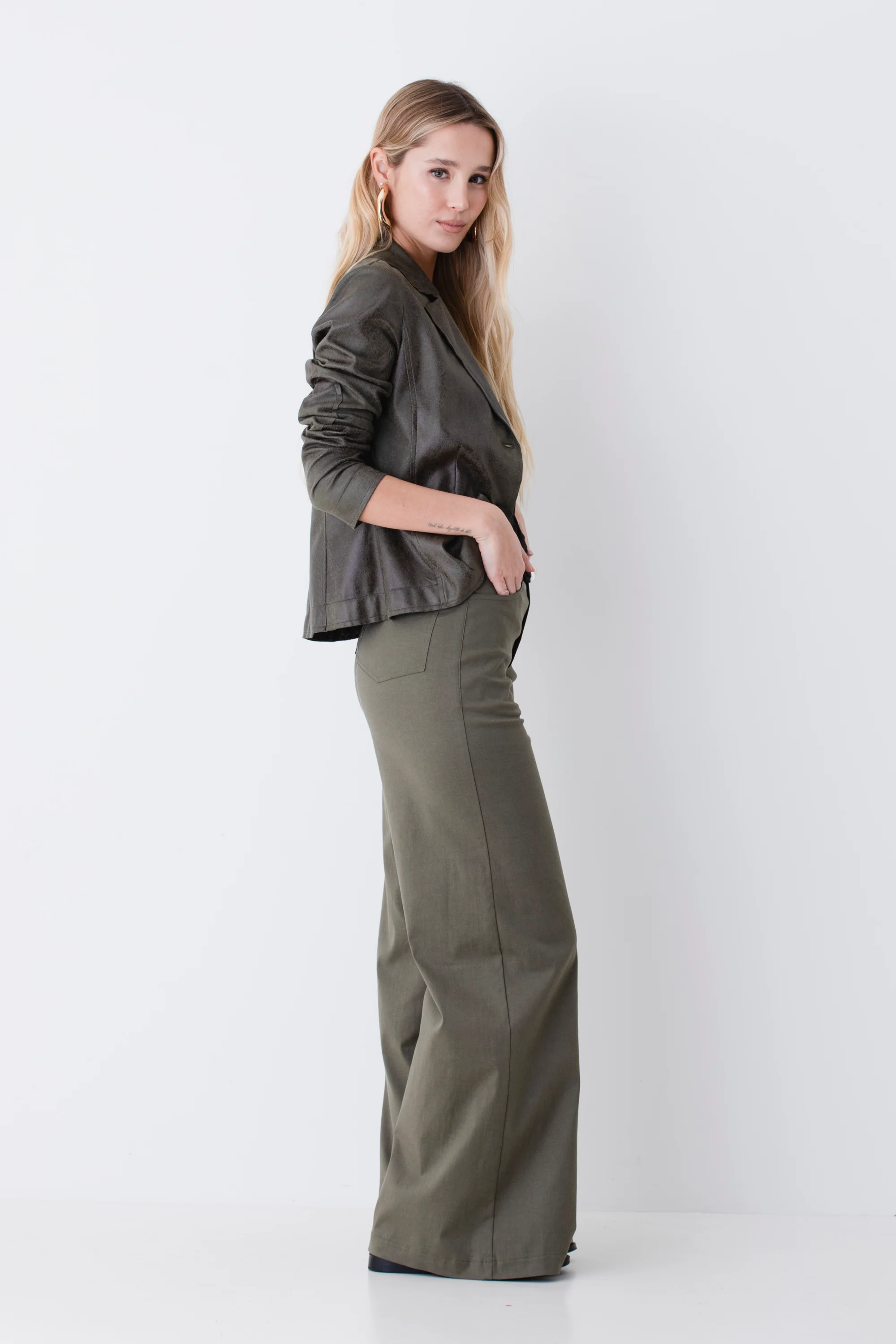 Pantaloni palazzo a vita alta in cotone elasticizzato - PE26 - Image 3