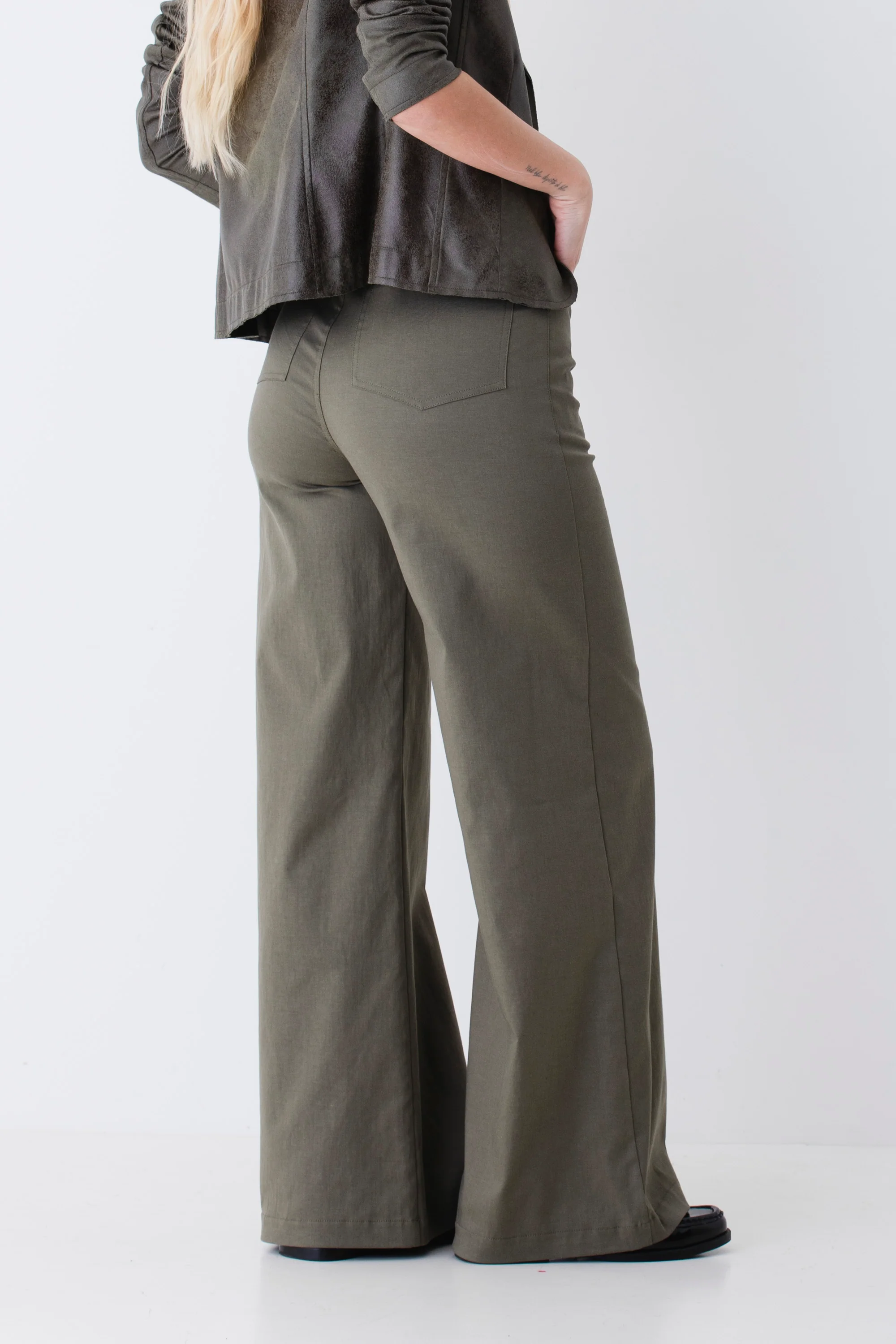 Pantaloni palazzo a vita alta in cotone elasticizzato - PE26 - Image 4