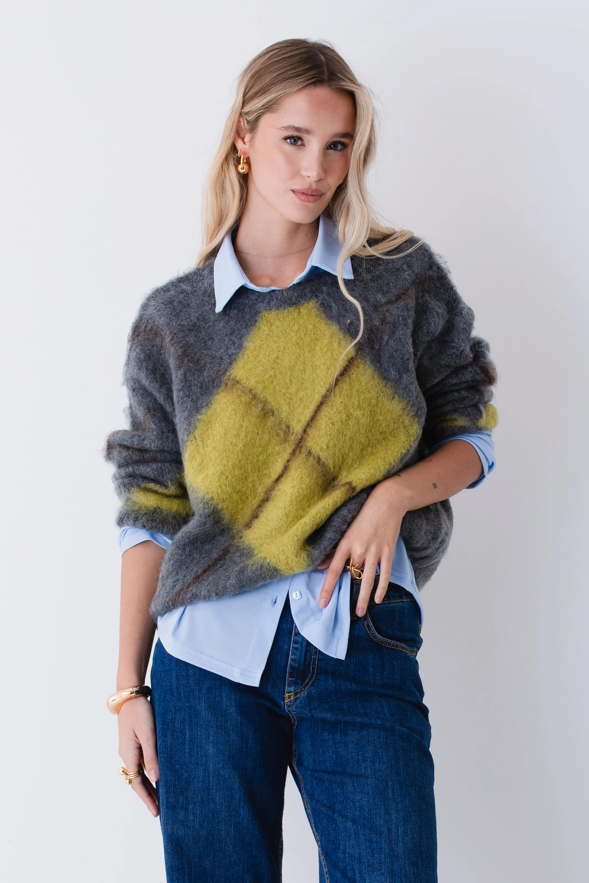 Pullover in misto mohair a quadri - FW26
