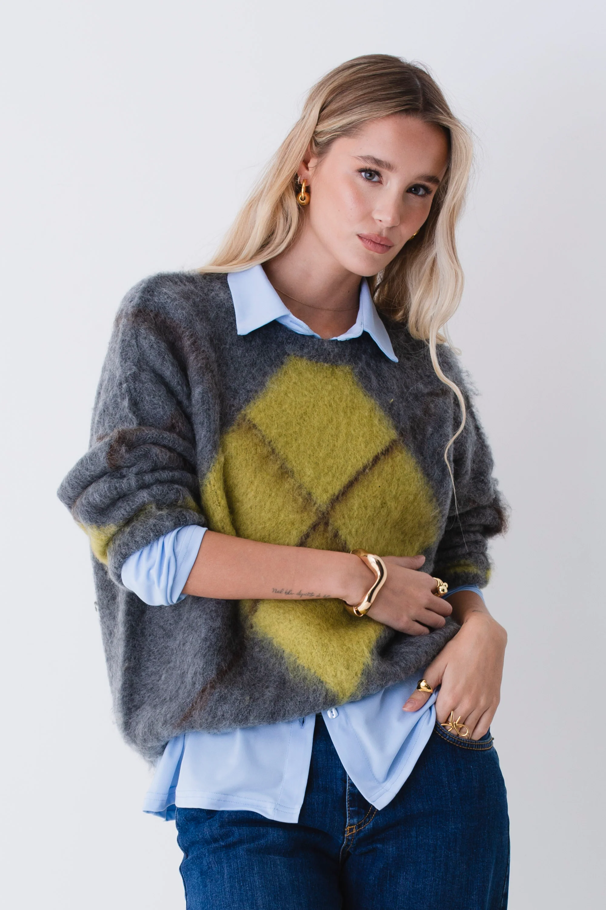 Pullover in misto mohair a quadri - FW26 - Image 4