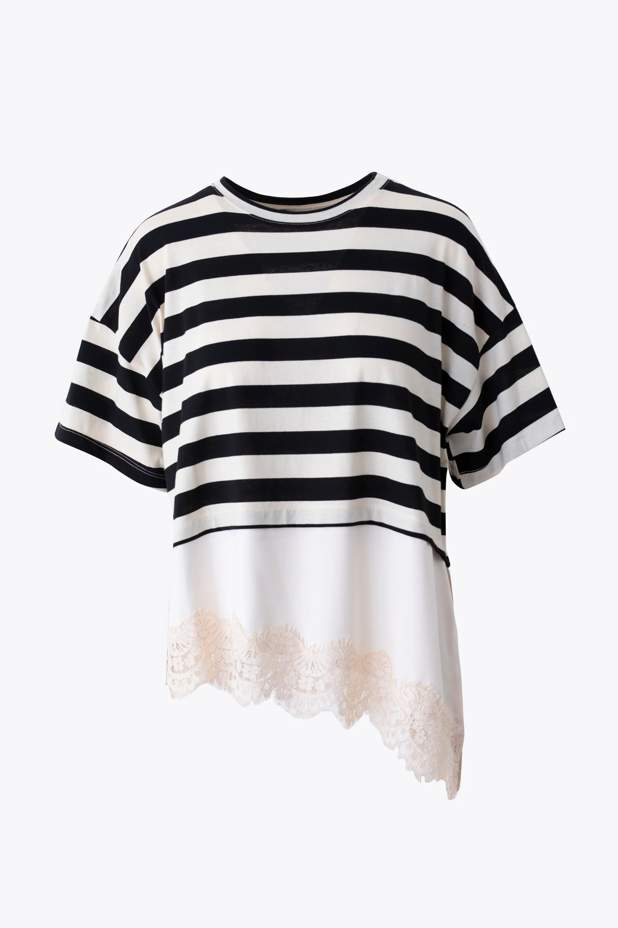 T-shirt a righe con inserto in raso e pizzo - PE26 - Image 7
