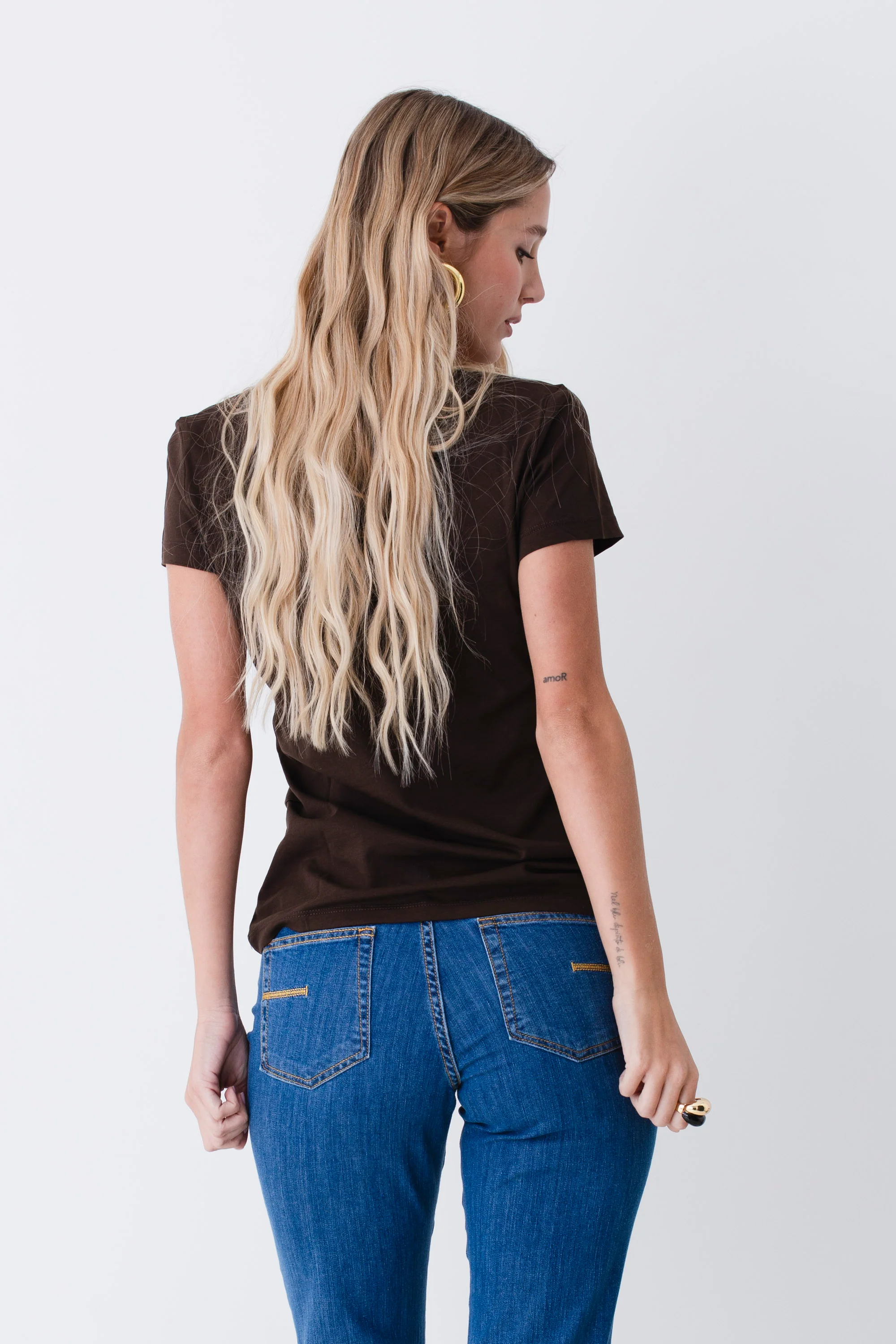 T-shirt basic scollo a V in cotone - PE26 - Image 5