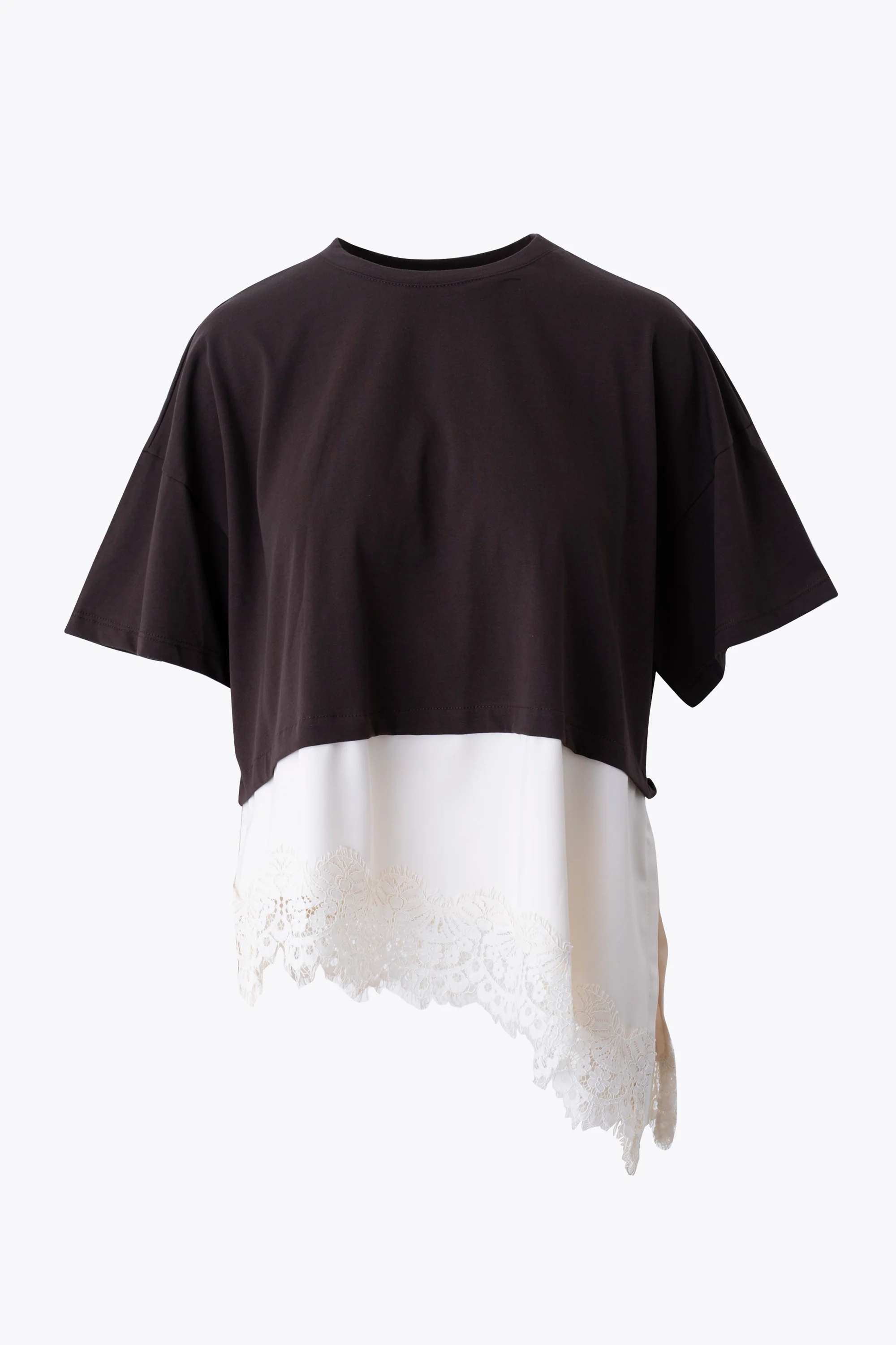 T-shirt in cotone con inserto in raso e pizzo - PE26 - Image 7