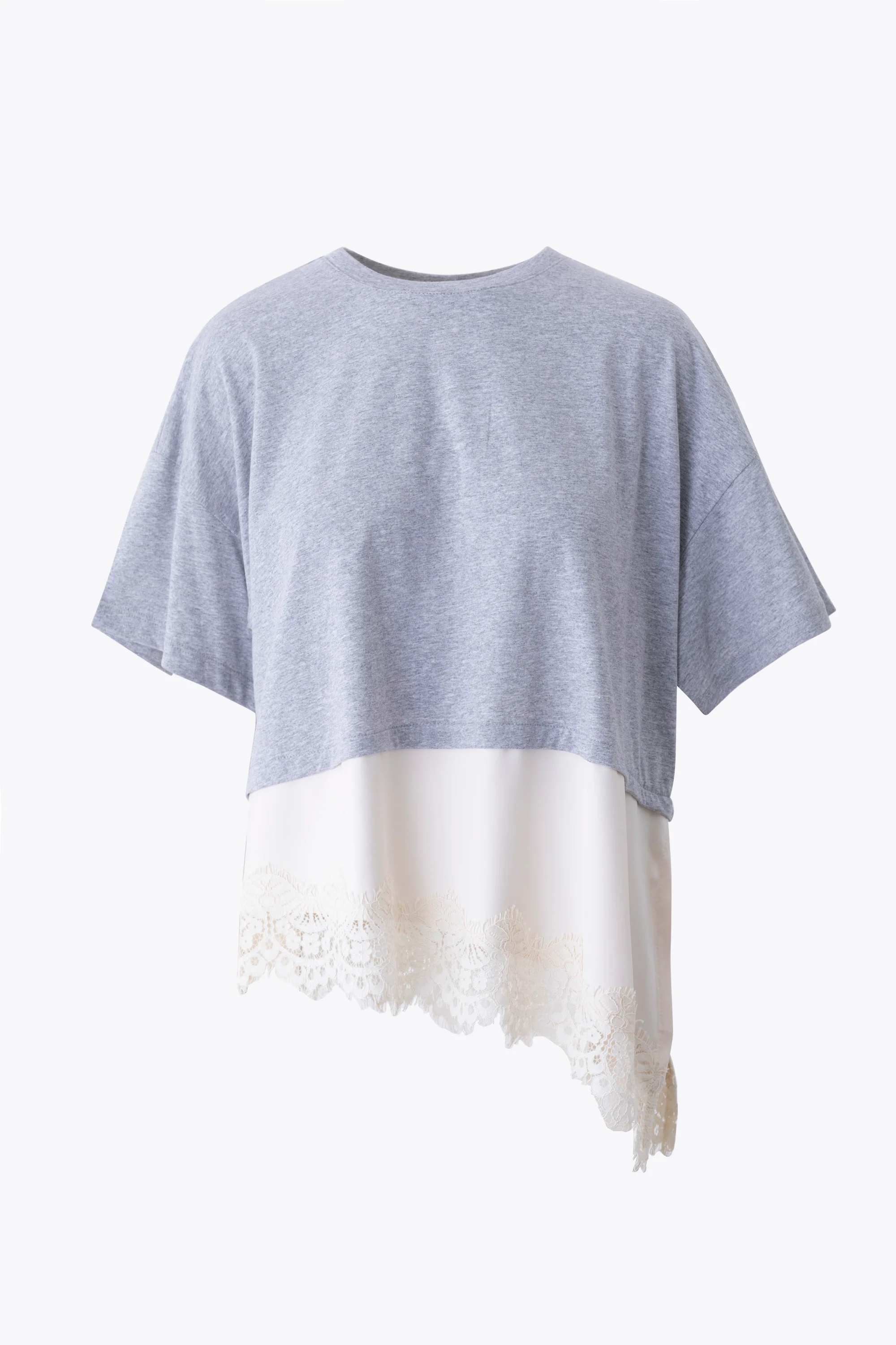 T-shirt in cotone con inserto in raso e pizzo - PE26 - Image 8